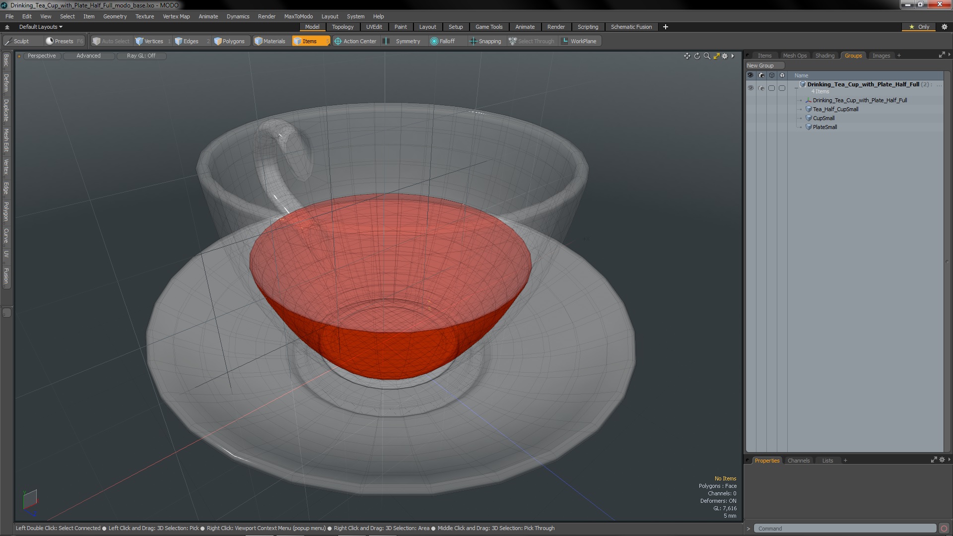 Drinking Tea Cup with Plate Half Full 3D