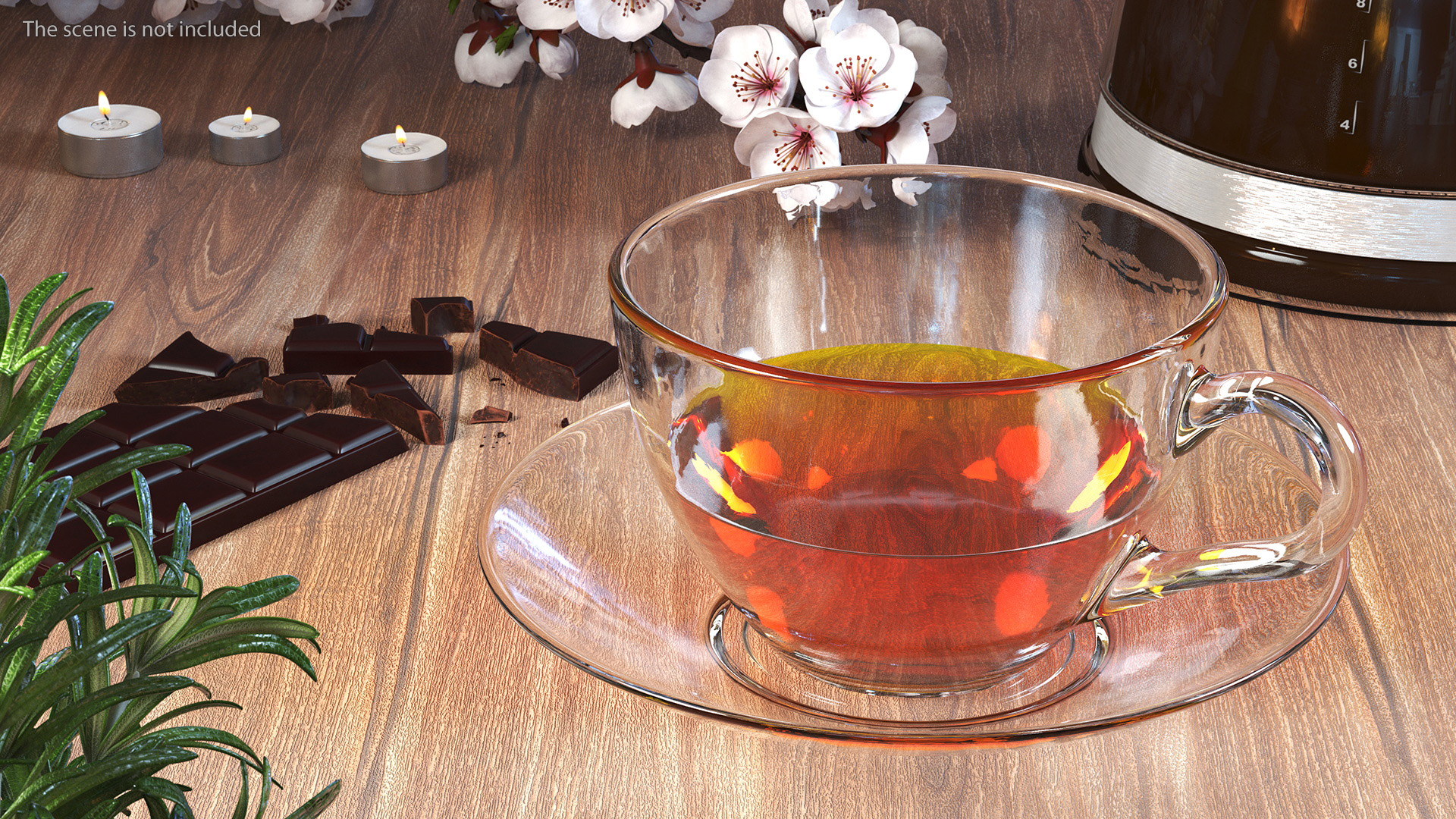 Drinking Tea Cup with Plate Half Full 3D