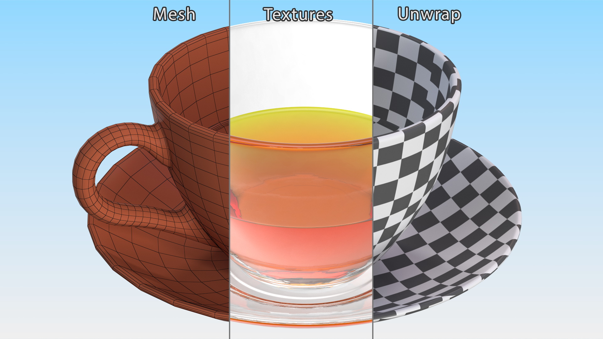 Drinking Tea Cup with Plate Half Full 3D