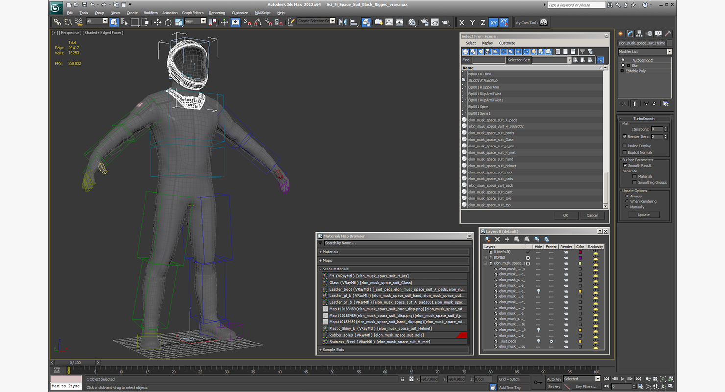 3D model Sci Fi Space Suit Black Rigged