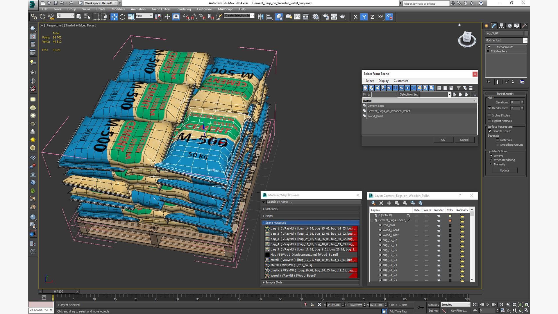 3D Cement Bags on Wooden Pallet model