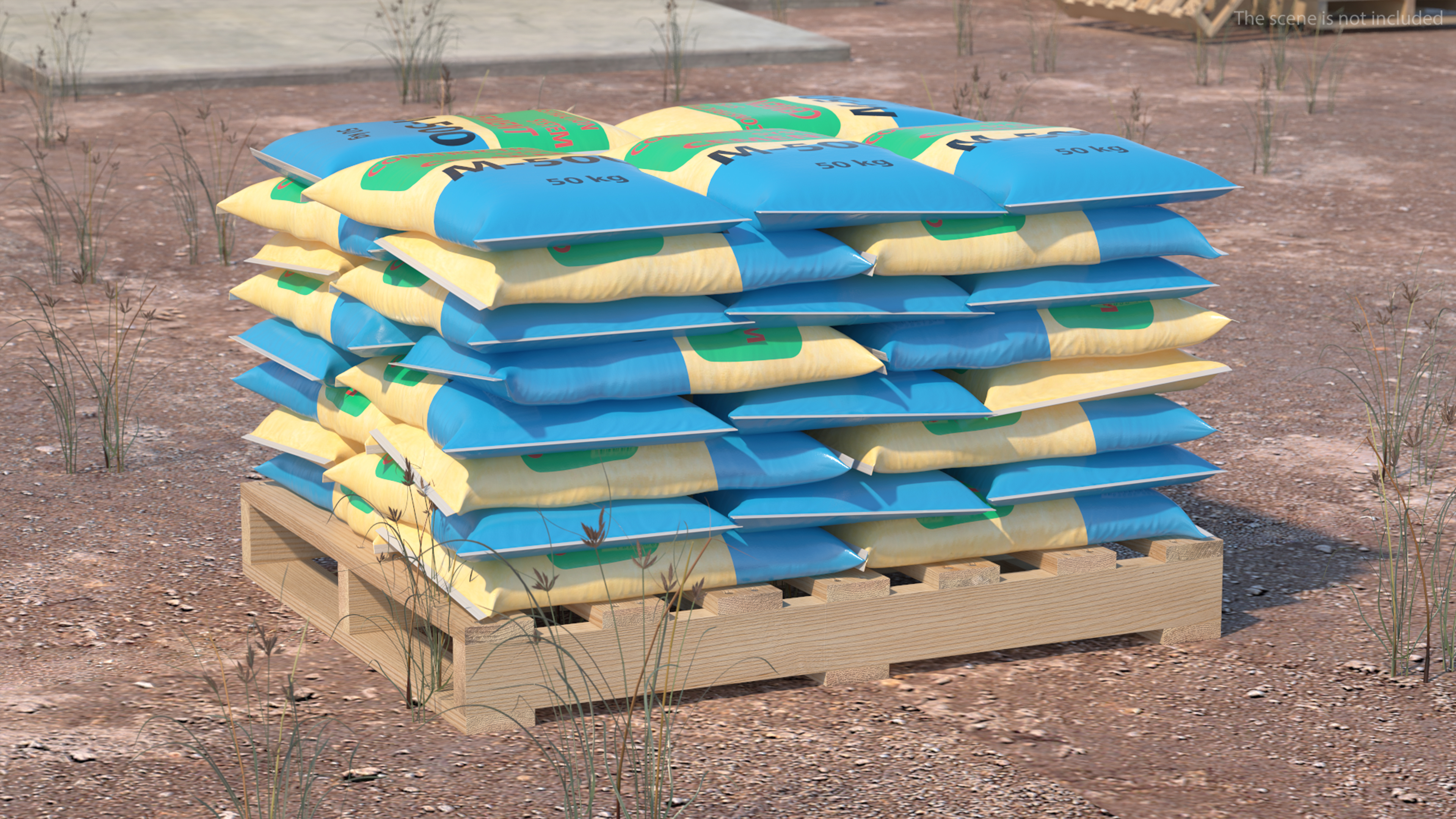 3D Cement Bags on Wooden Pallet model