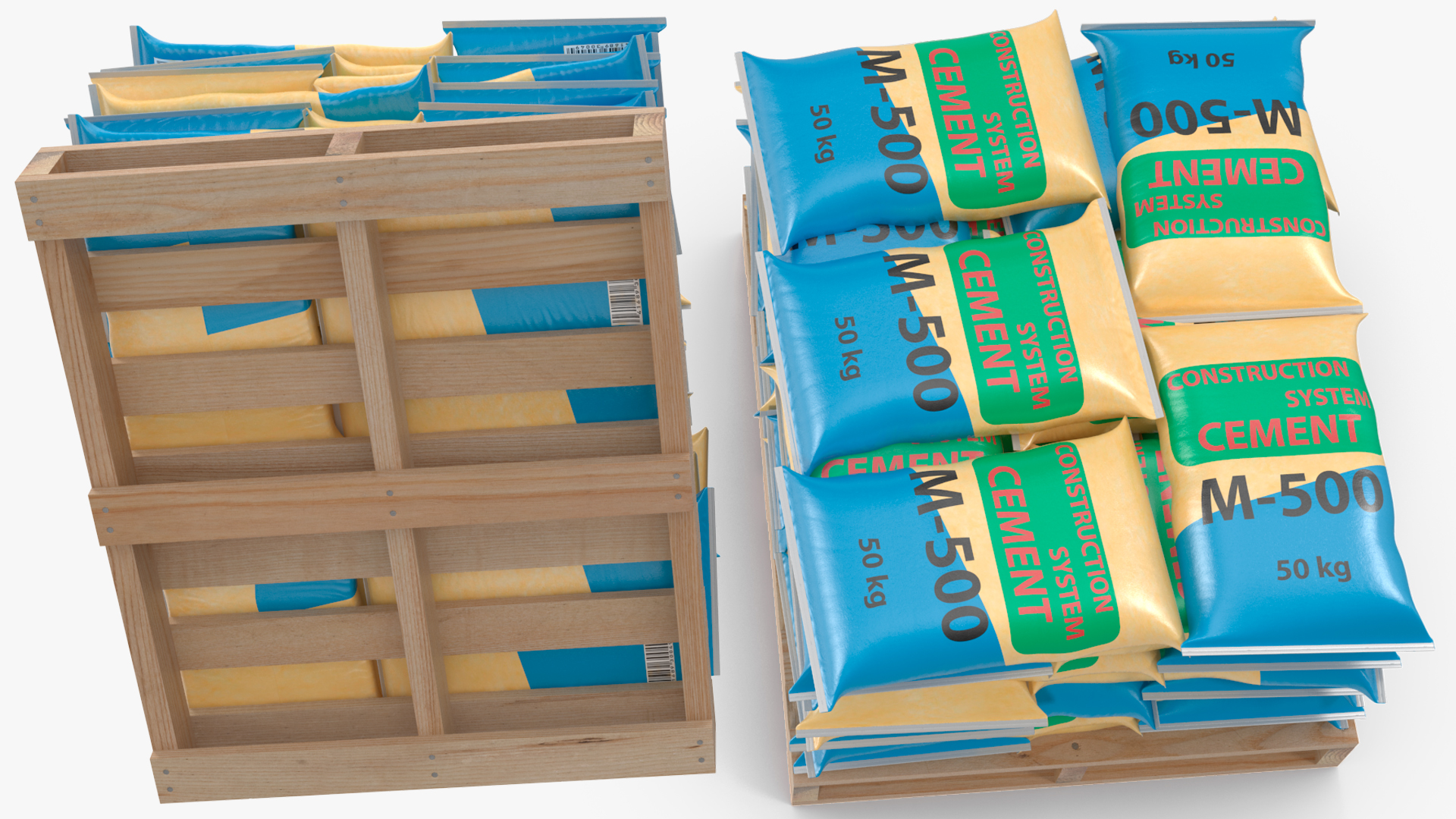 3D Cement Bags on Wooden Pallet model