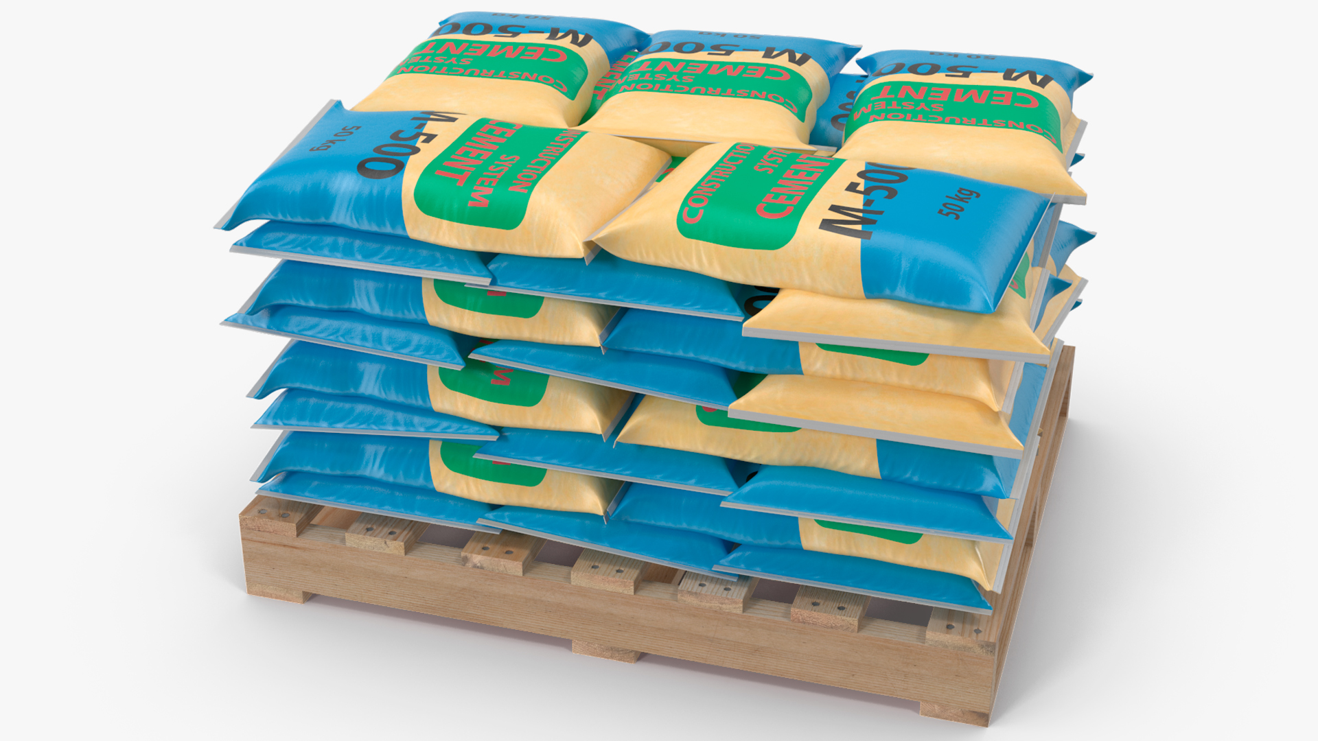 3D Cement Bags on Wooden Pallet model