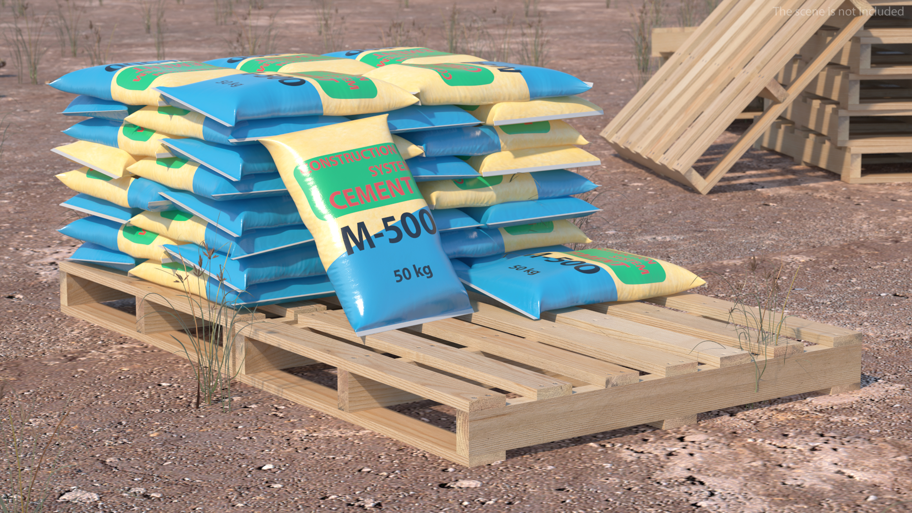 3D Cement Bags on Wooden Pallet model