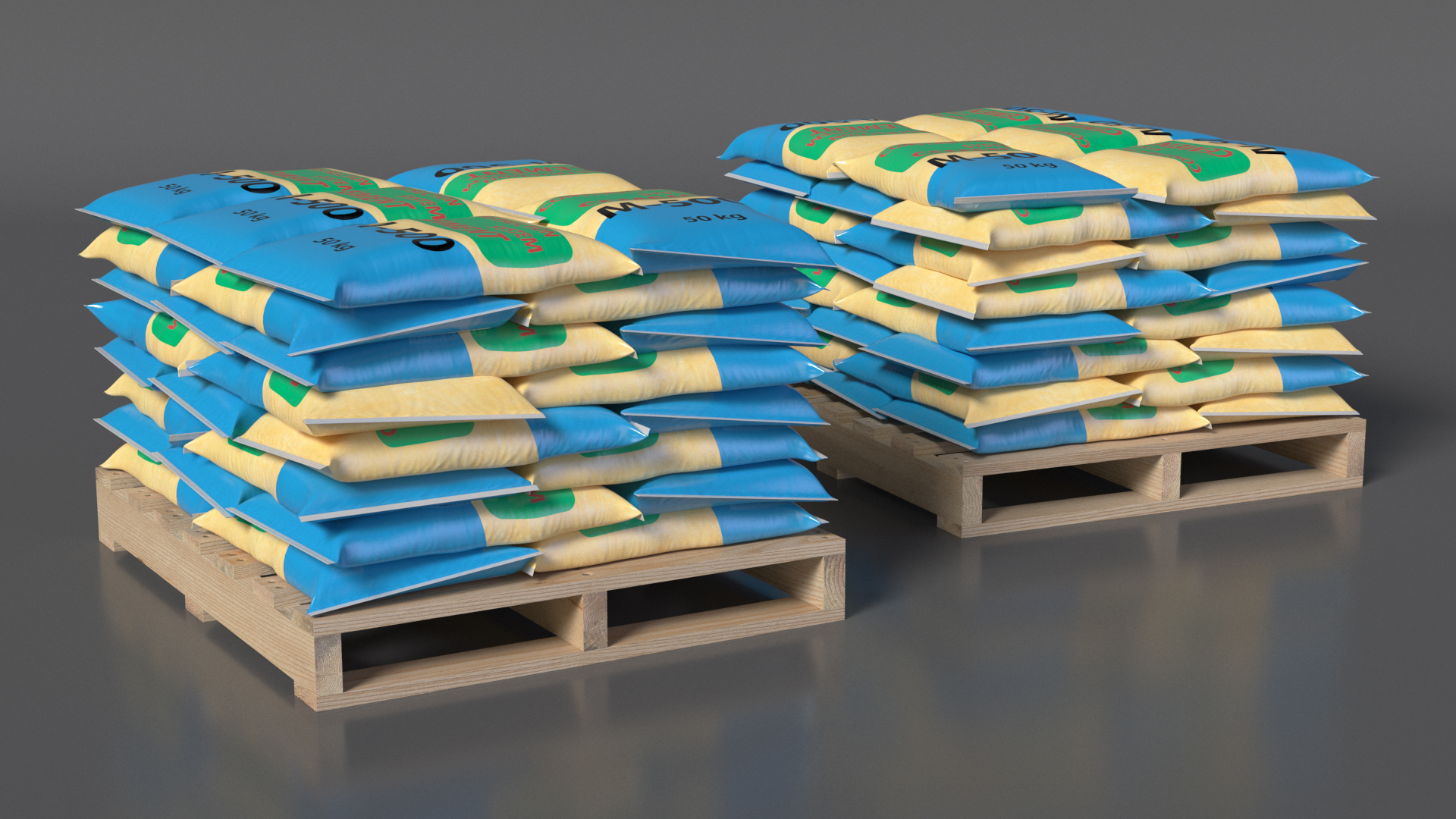 3D Cement Bags on Wooden Pallet model