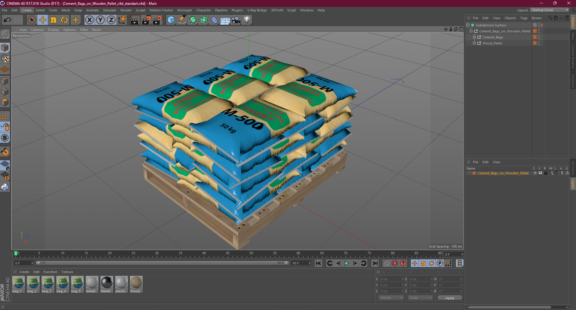 3D Cement Bags on Wooden Pallet model