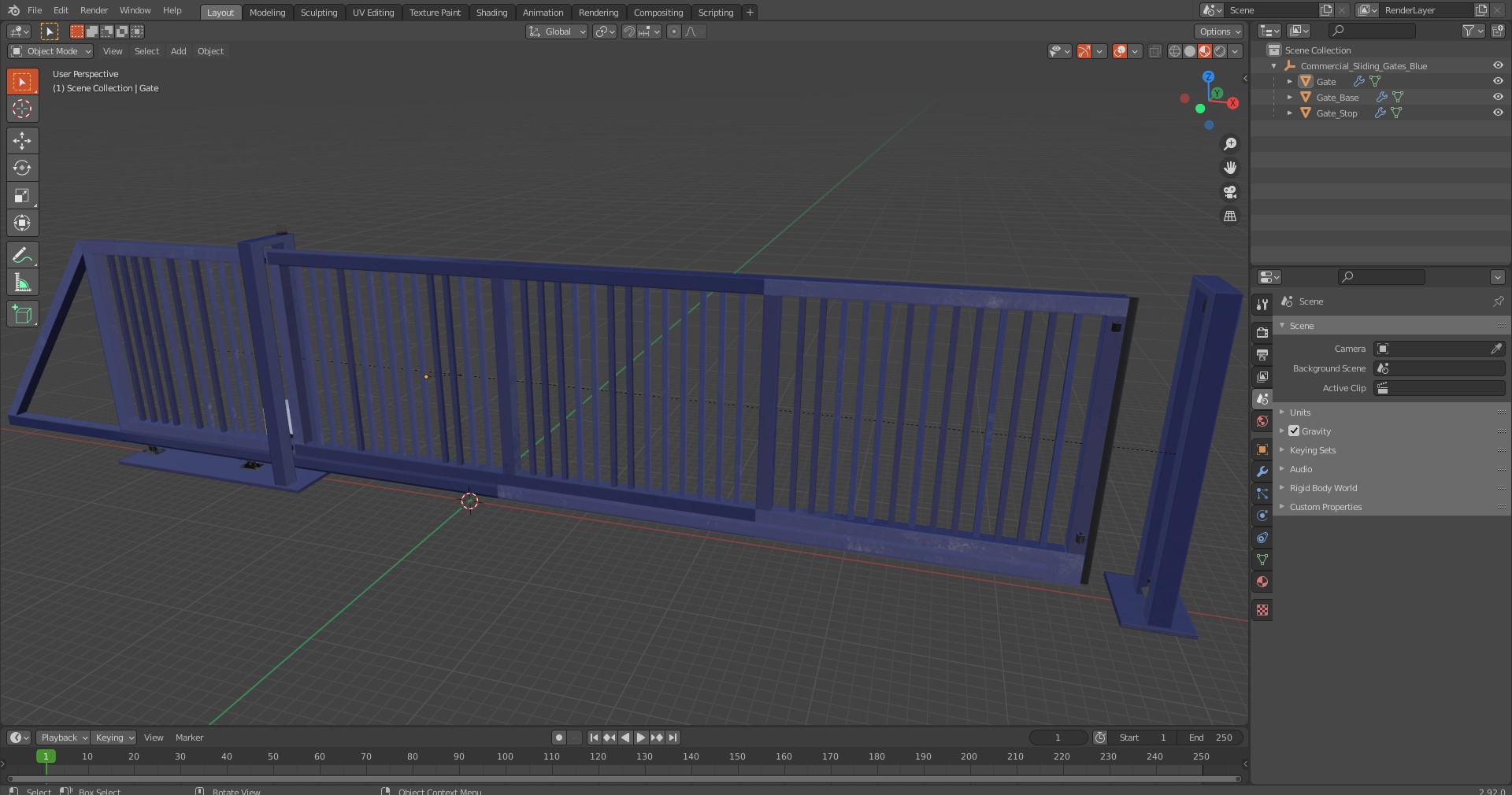 Commercial Sliding Gates Blue 3D model