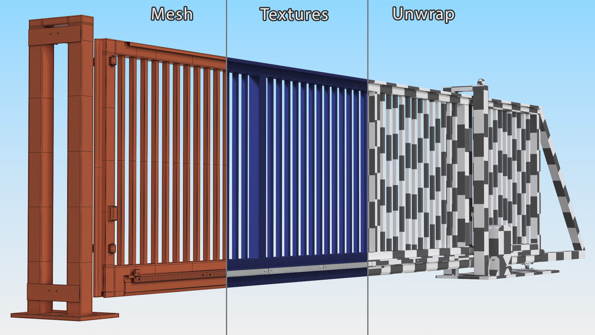 Commercial Sliding Gates Blue 3D model