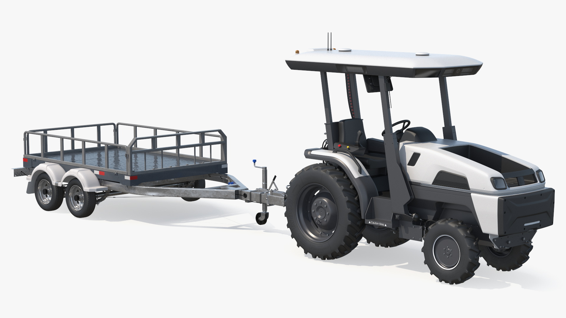 Autonomous Electric Tractor with Double Axle Trailer 3D