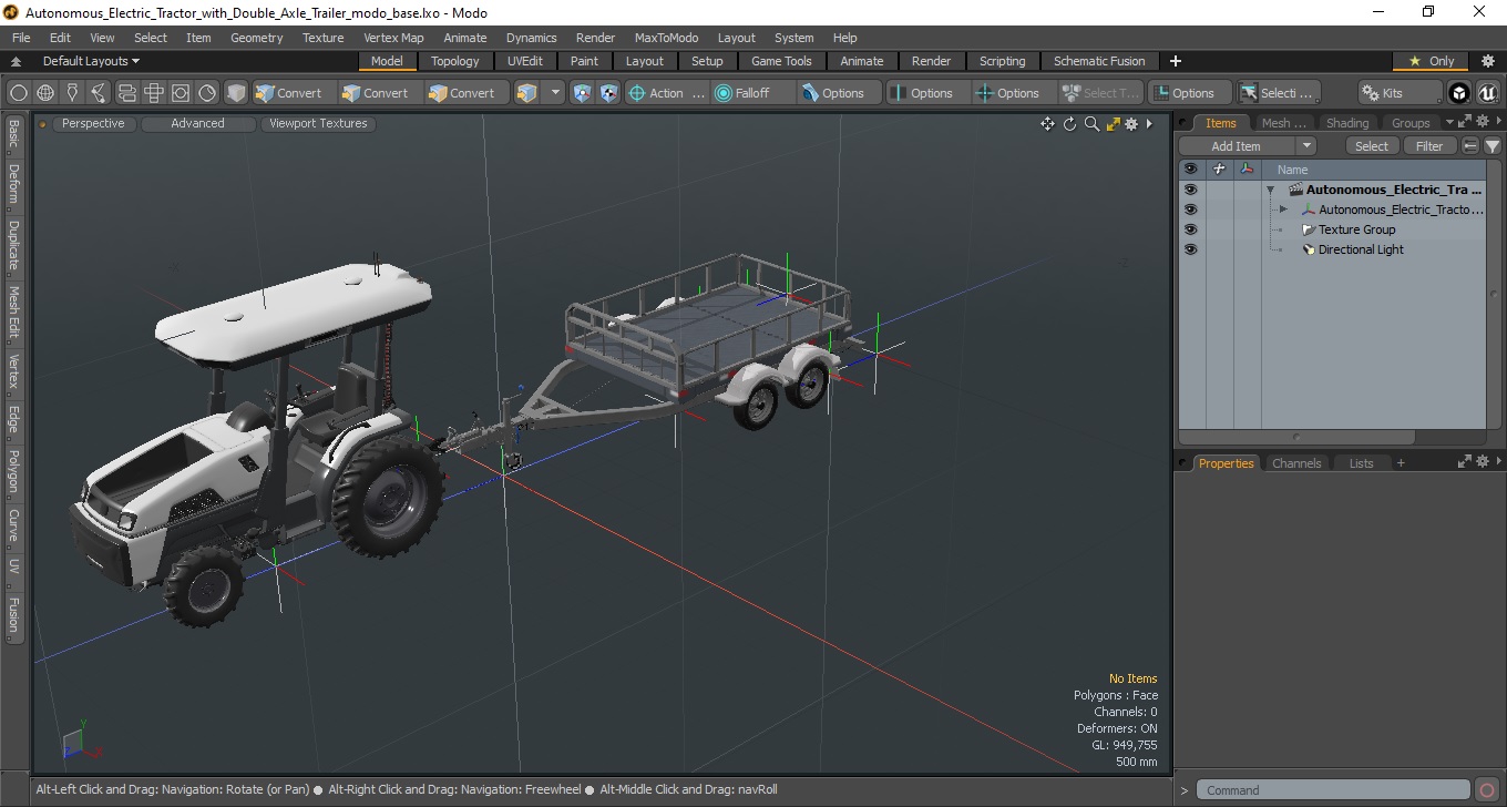 Autonomous Electric Tractor with Double Axle Trailer 3D