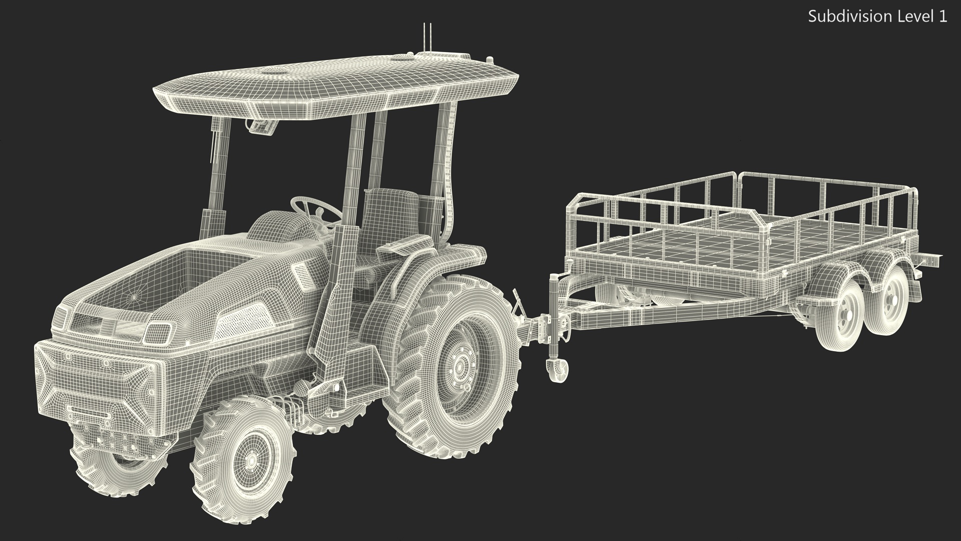 Autonomous Electric Tractor with Double Axle Trailer 3D