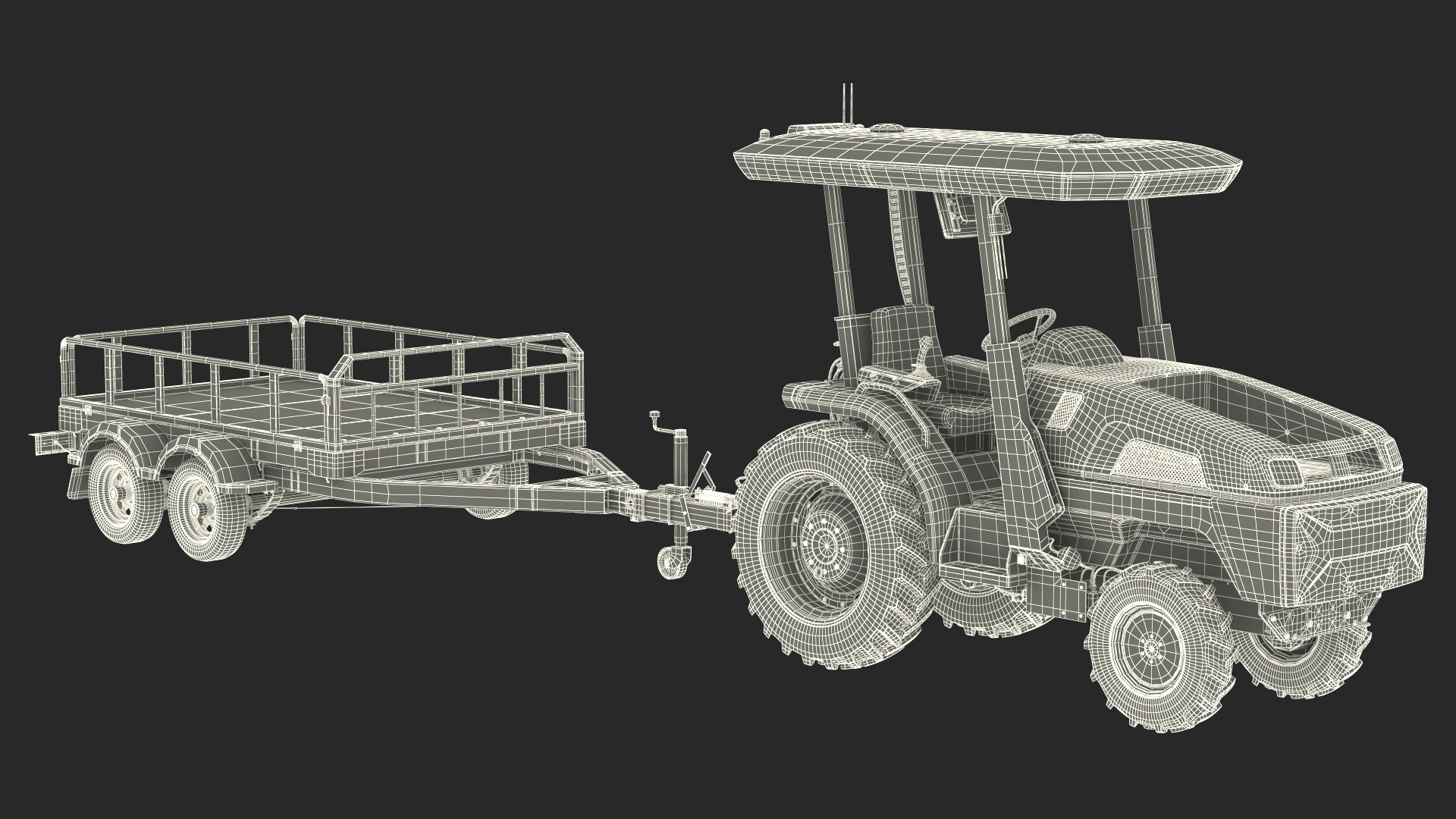 Autonomous Electric Tractor with Double Axle Trailer 3D