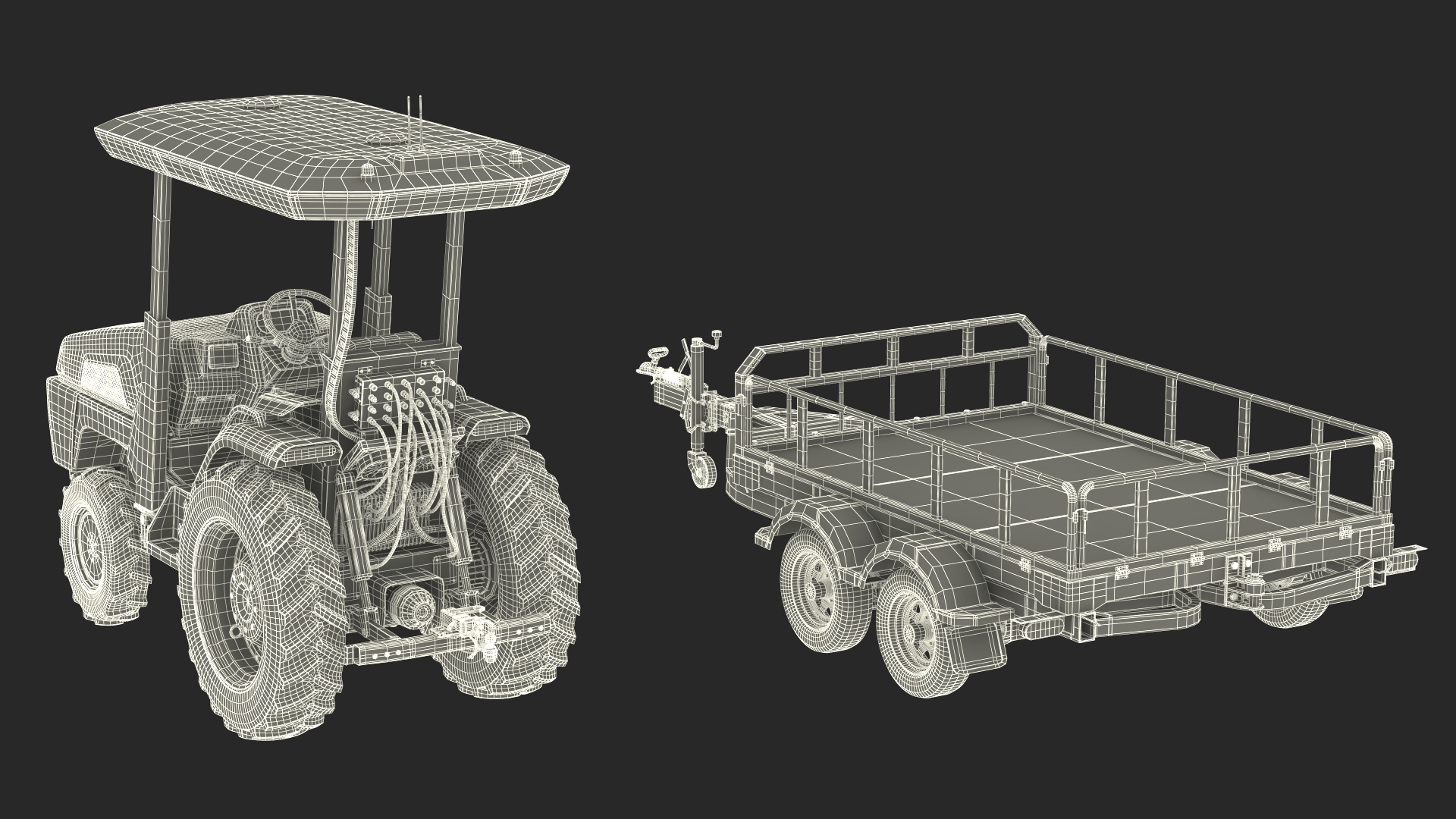 Autonomous Electric Tractor with Double Axle Trailer 3D