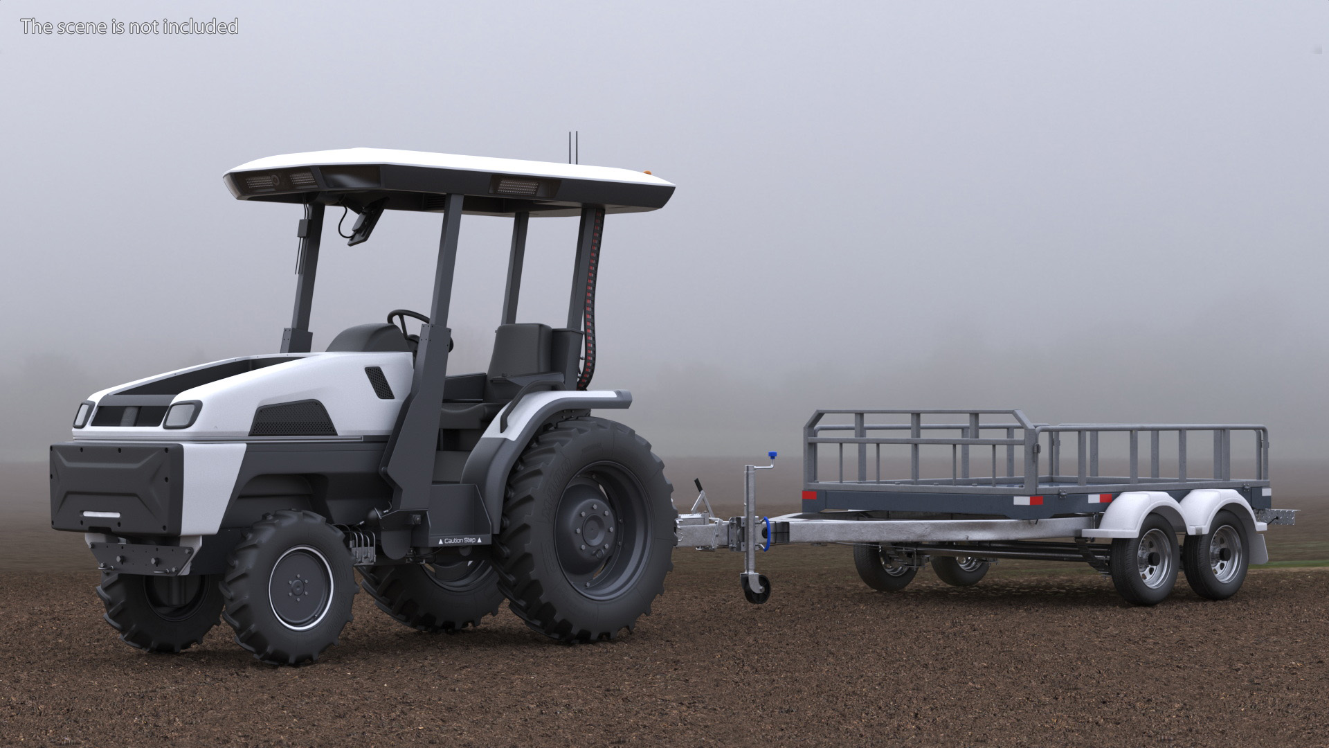 Autonomous Electric Tractor with Double Axle Trailer 3D