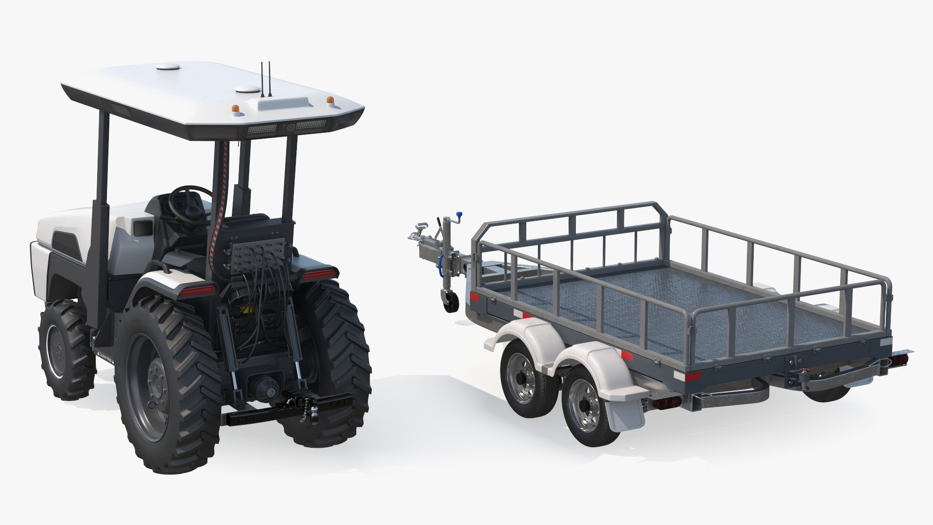 Autonomous Electric Tractor with Double Axle Trailer 3D