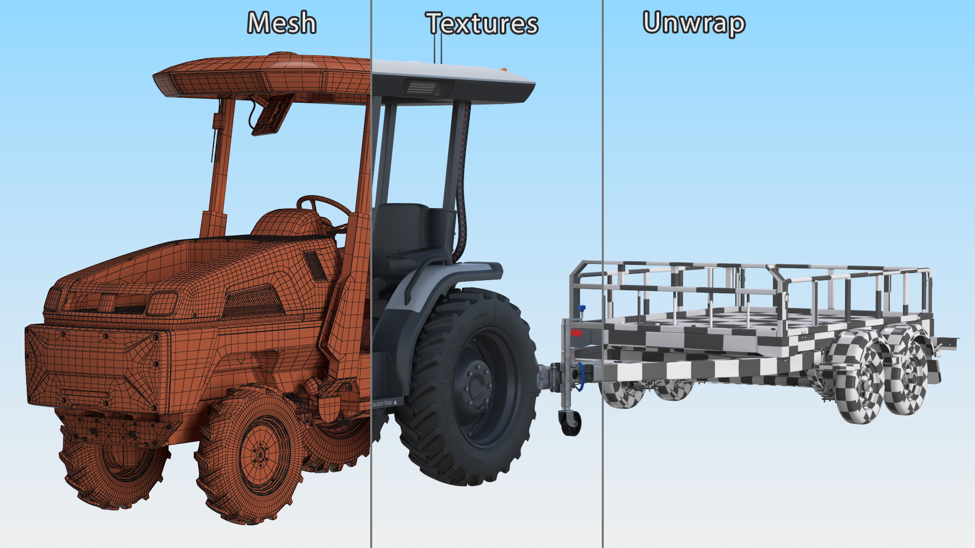 Autonomous Electric Tractor with Double Axle Trailer 3D