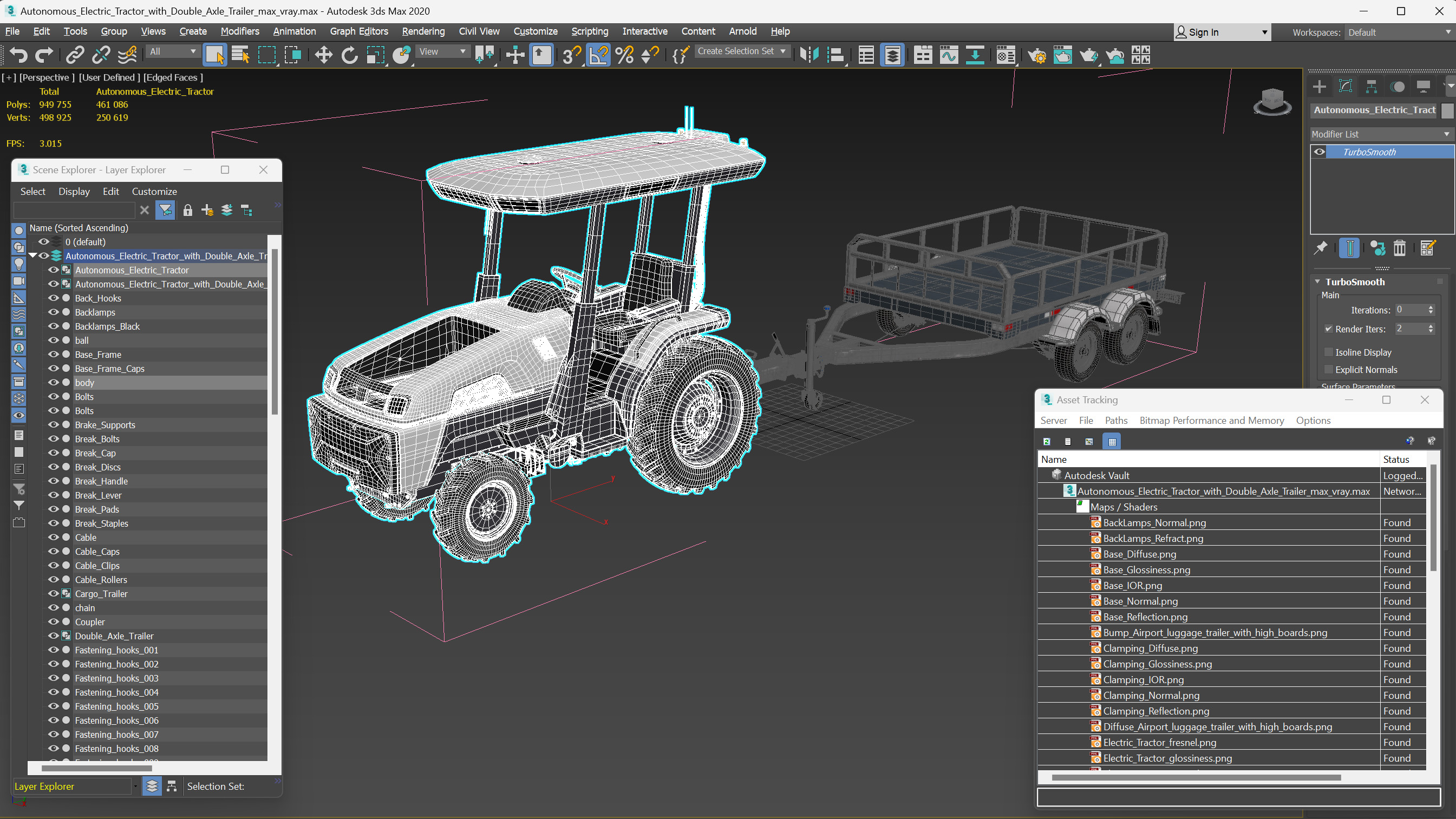 Autonomous Electric Tractor with Double Axle Trailer 3D