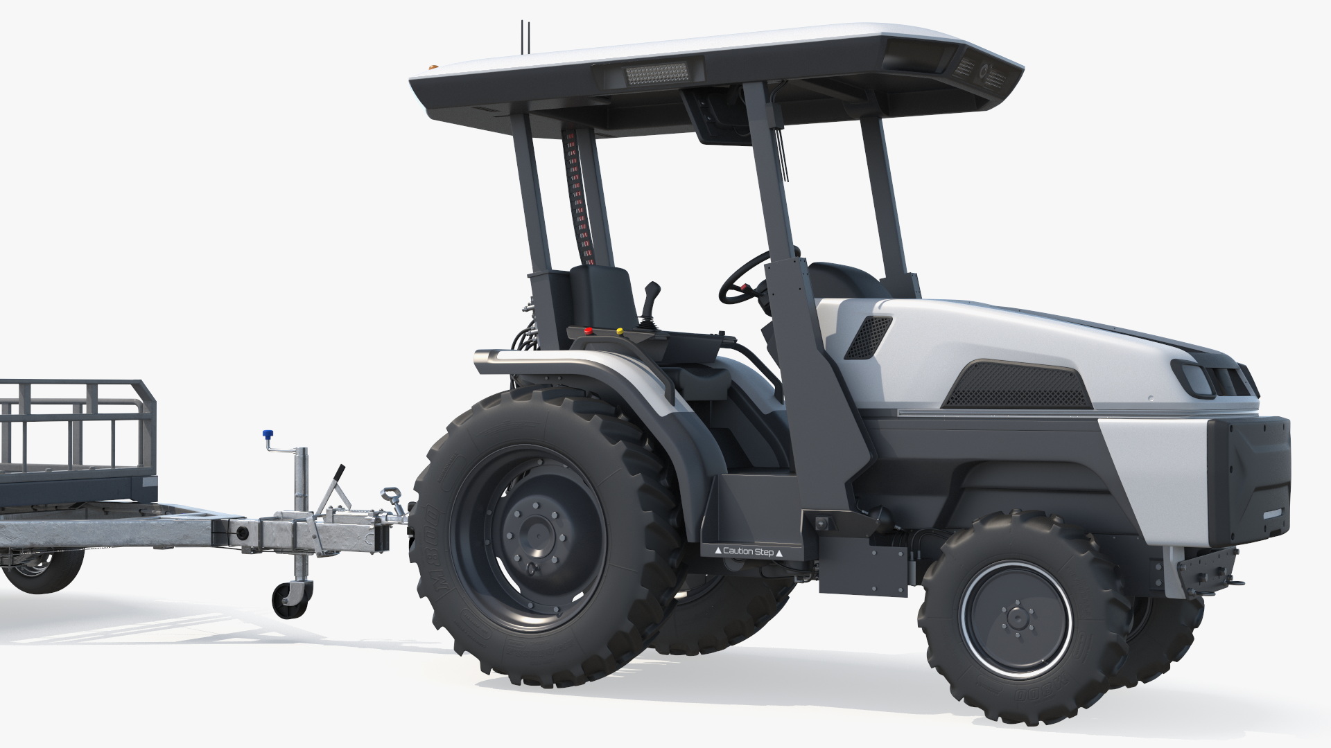 Autonomous Electric Tractor with Double Axle Trailer 3D