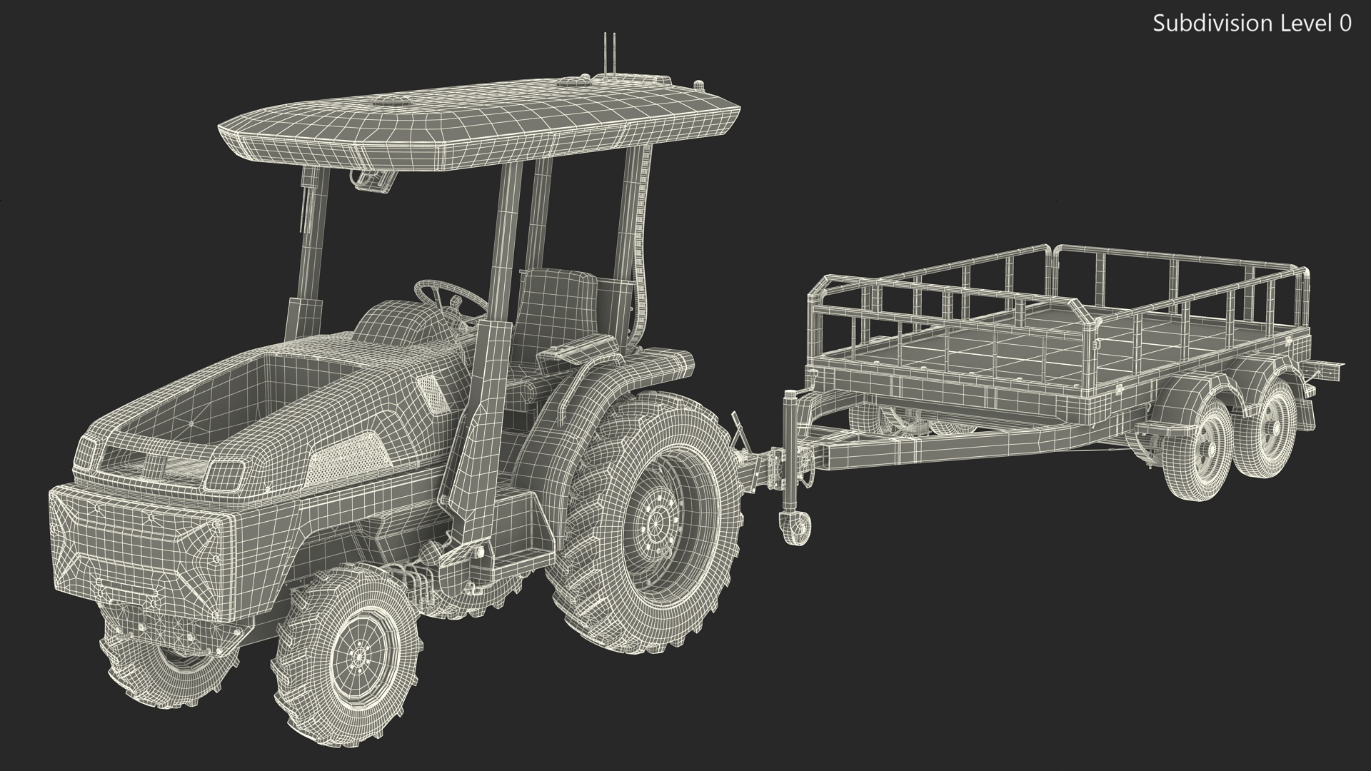 Autonomous Electric Tractor with Double Axle Trailer 3D