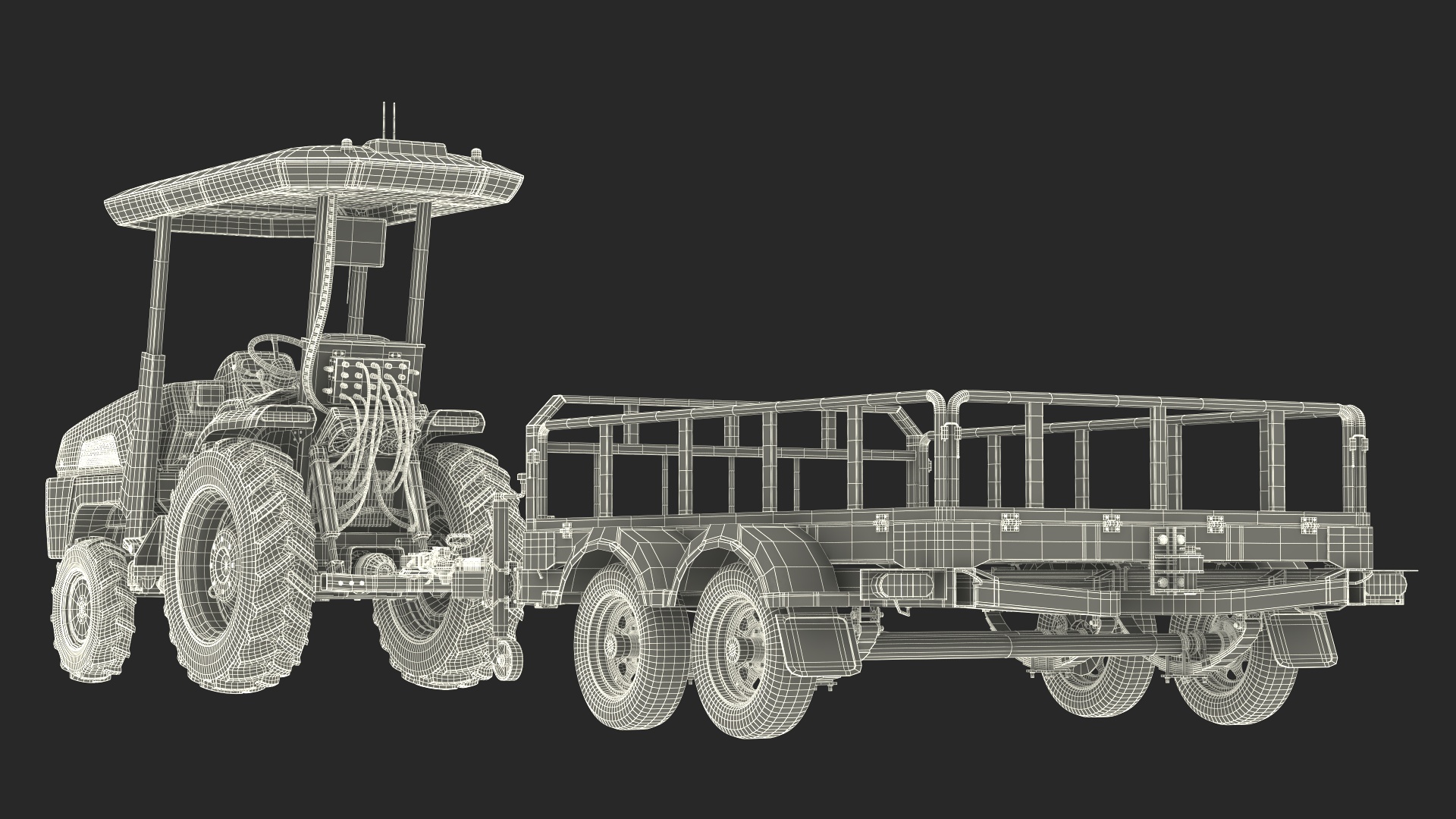 Autonomous Electric Tractor with Double Axle Trailer 3D