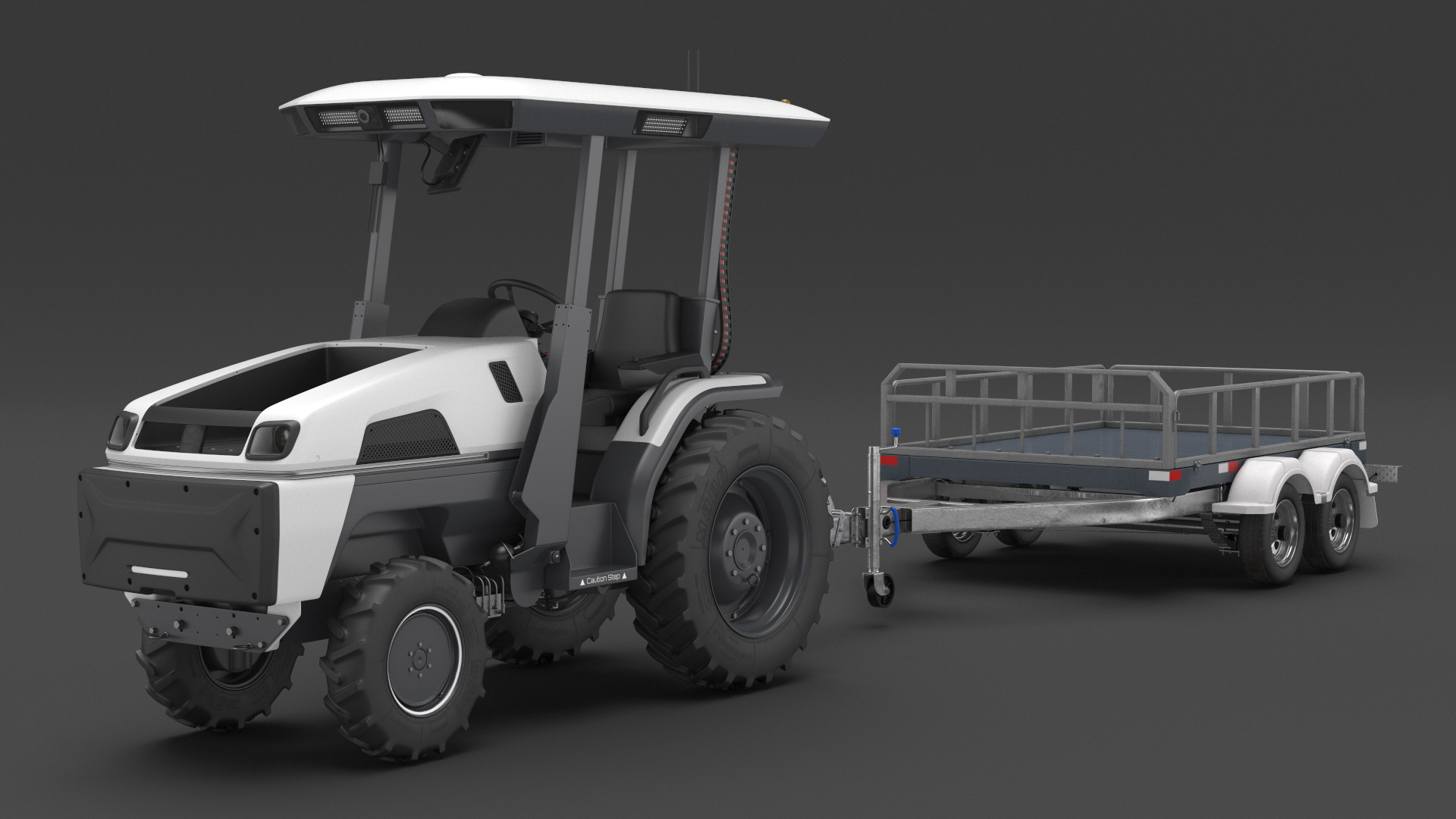 Autonomous Electric Tractor with Double Axle Trailer 3D