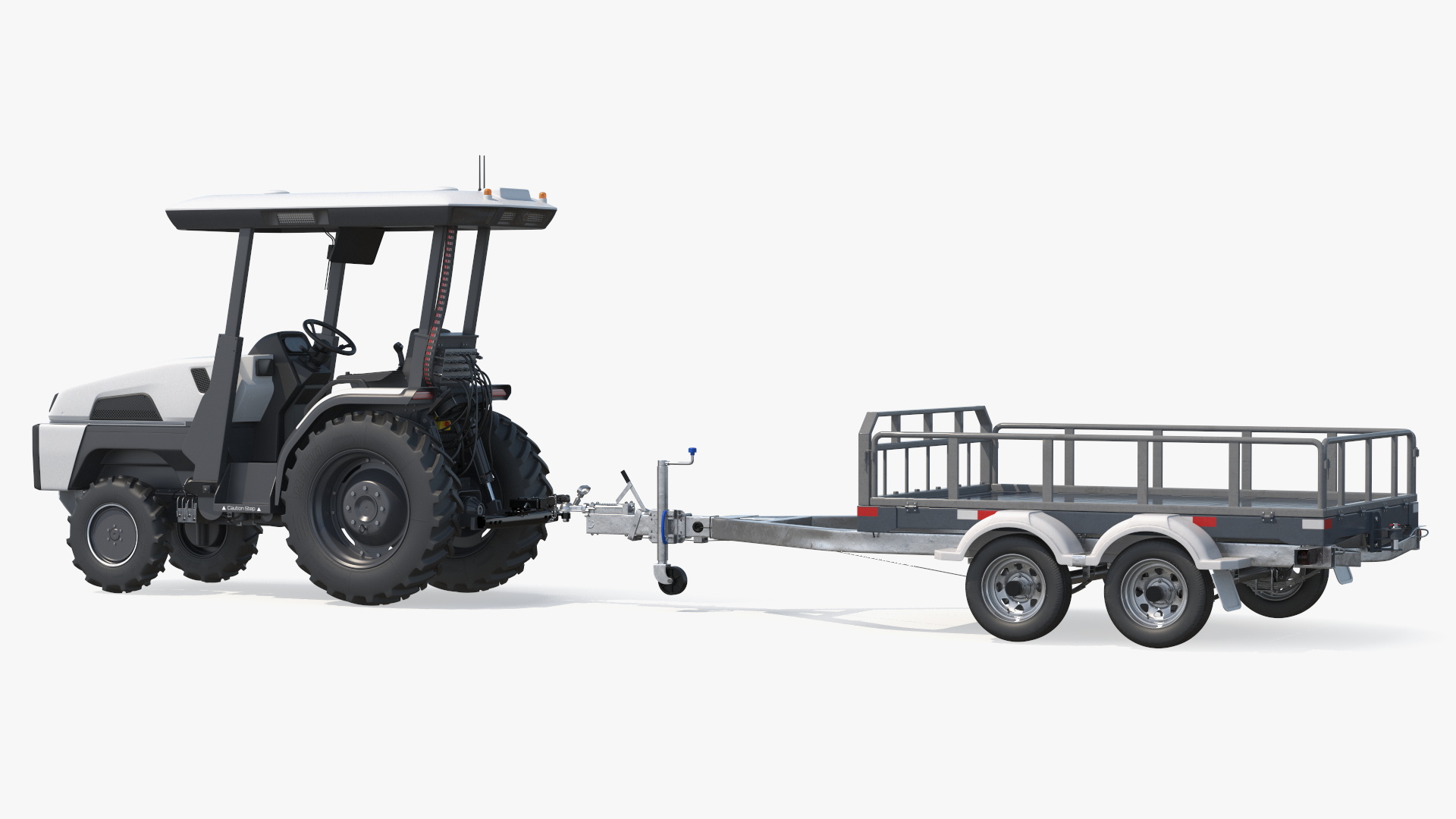 Autonomous Electric Tractor with Double Axle Trailer 3D