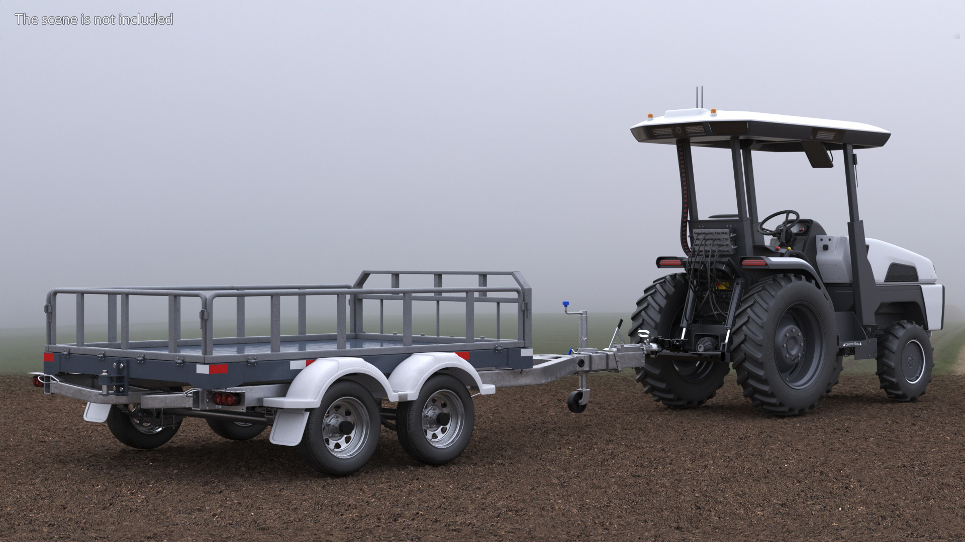 Autonomous Electric Tractor with Double Axle Trailer 3D