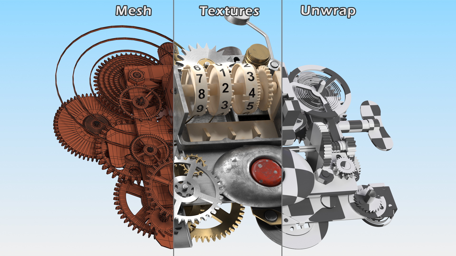 3D Clockwork Gear with Counter Mechanism Mixed model