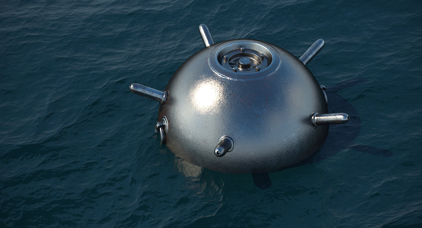 3D Old WWII Sea Mine with Chain model