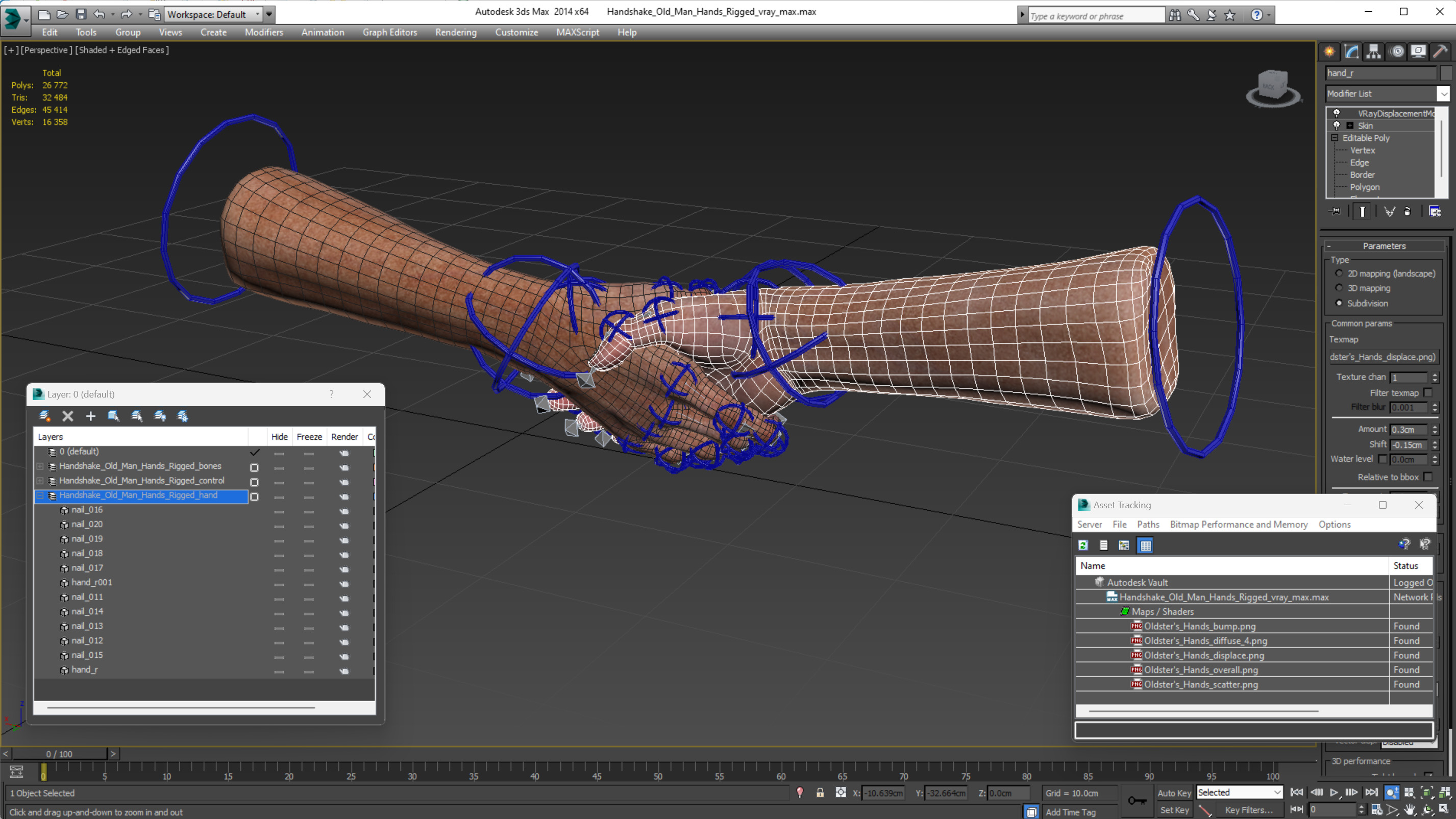 Handshake Old Man Hands Rigged for Maya 3D model