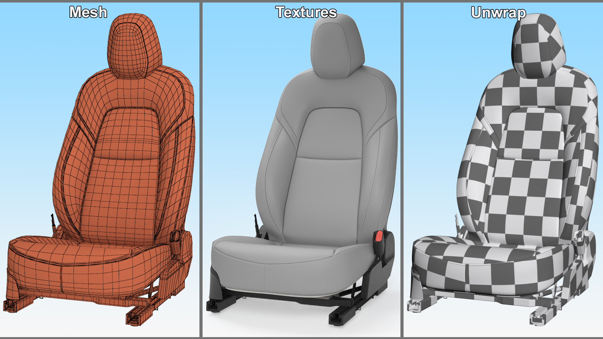 3D Car Front Right Seat Gray Leather model