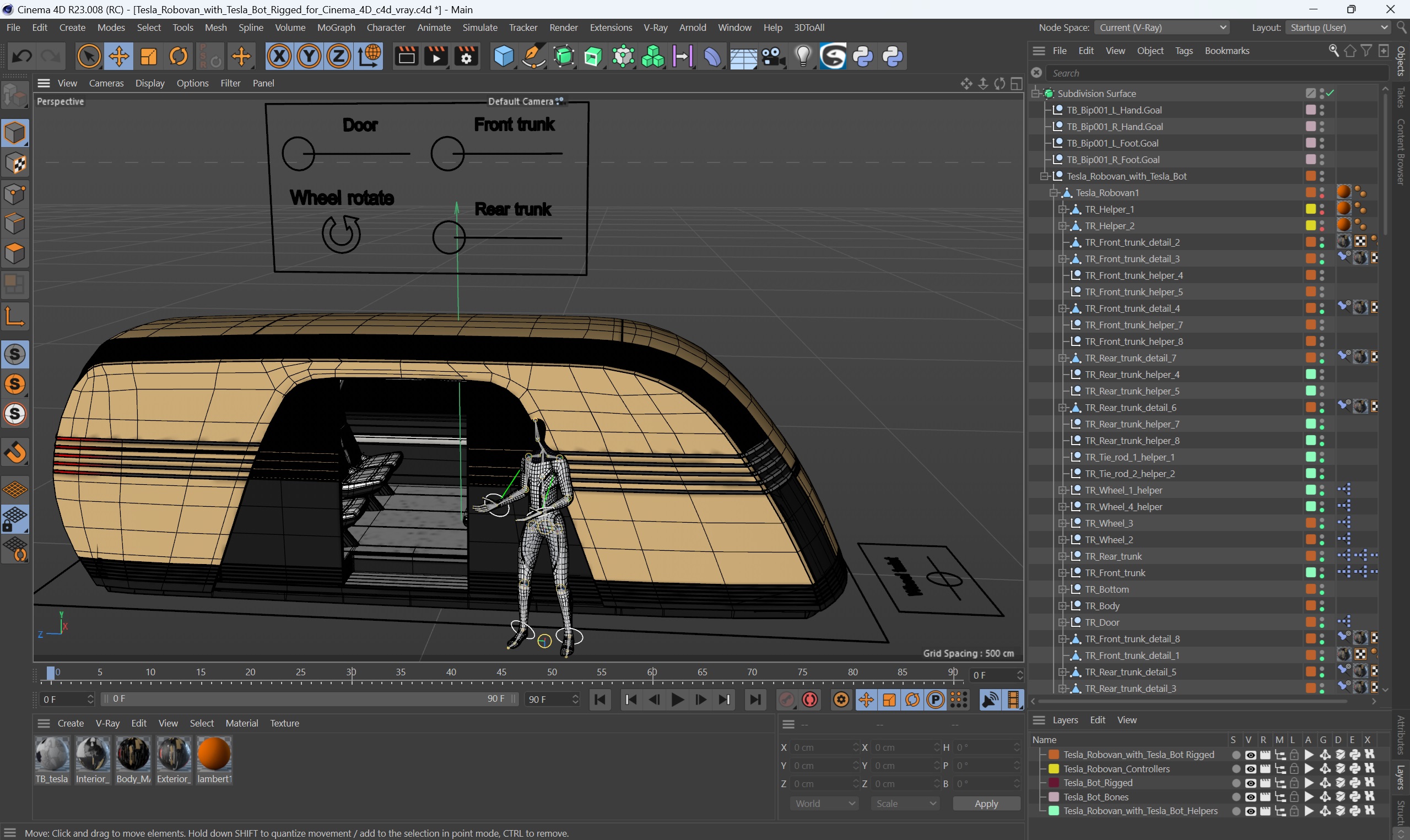 Tesla Robovan with Tesla Bot Rigged for Cinema 4D 3D model