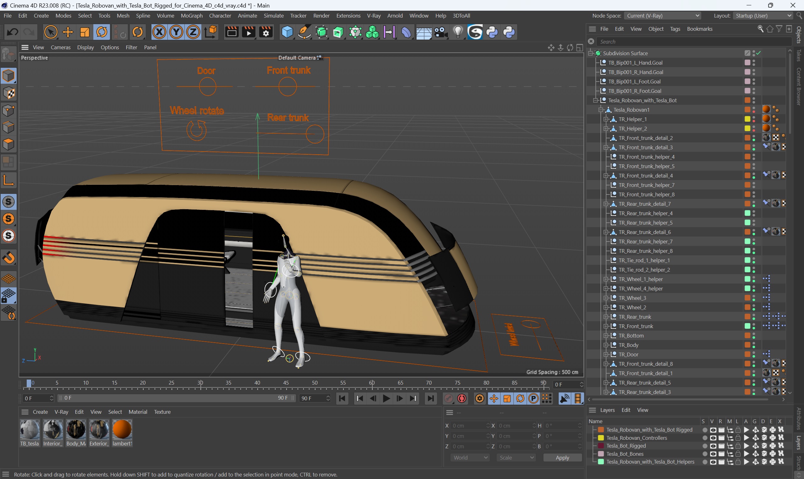 Tesla Robovan with Tesla Bot Rigged for Cinema 4D 3D model