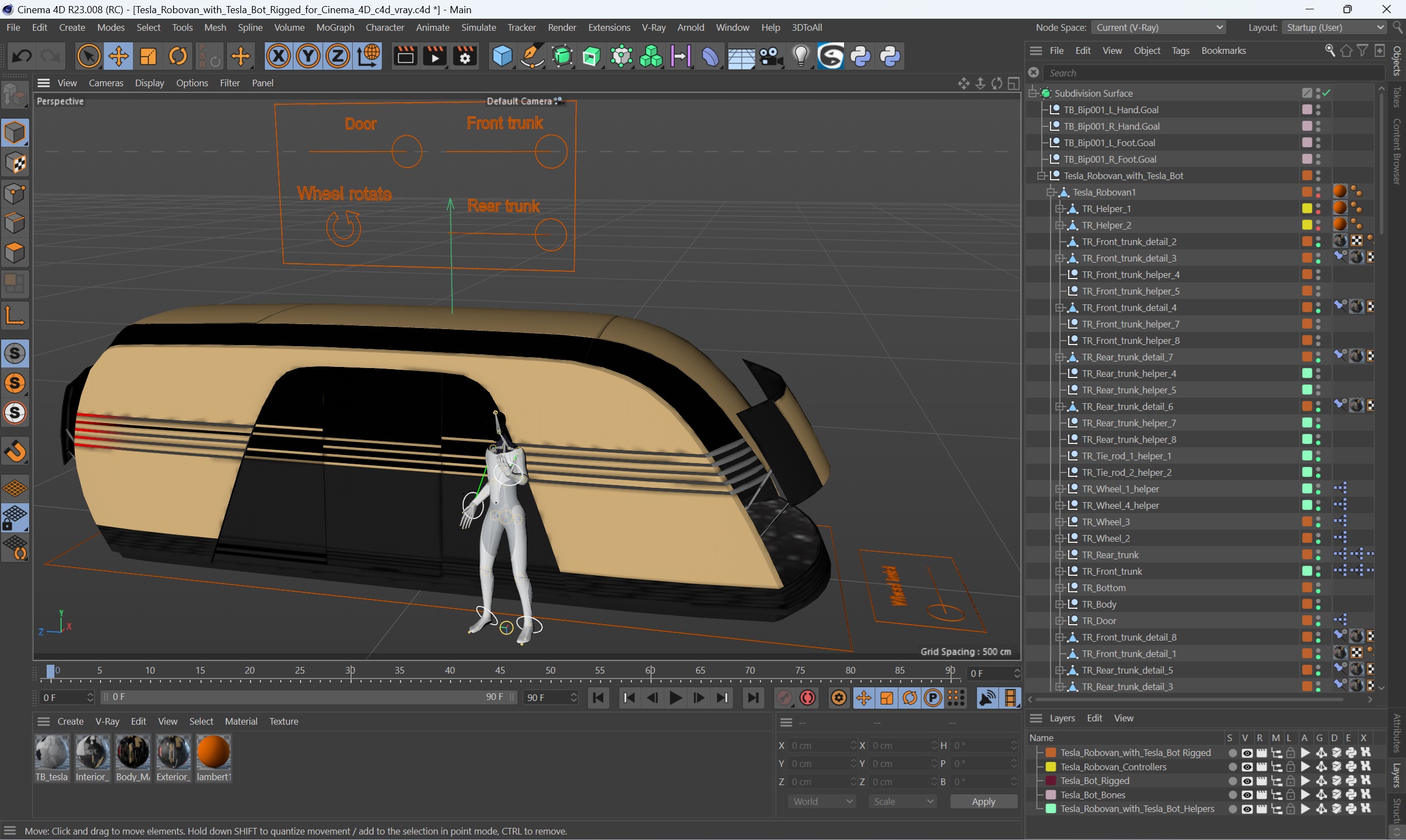 Tesla Robovan with Tesla Bot Rigged for Cinema 4D 3D model