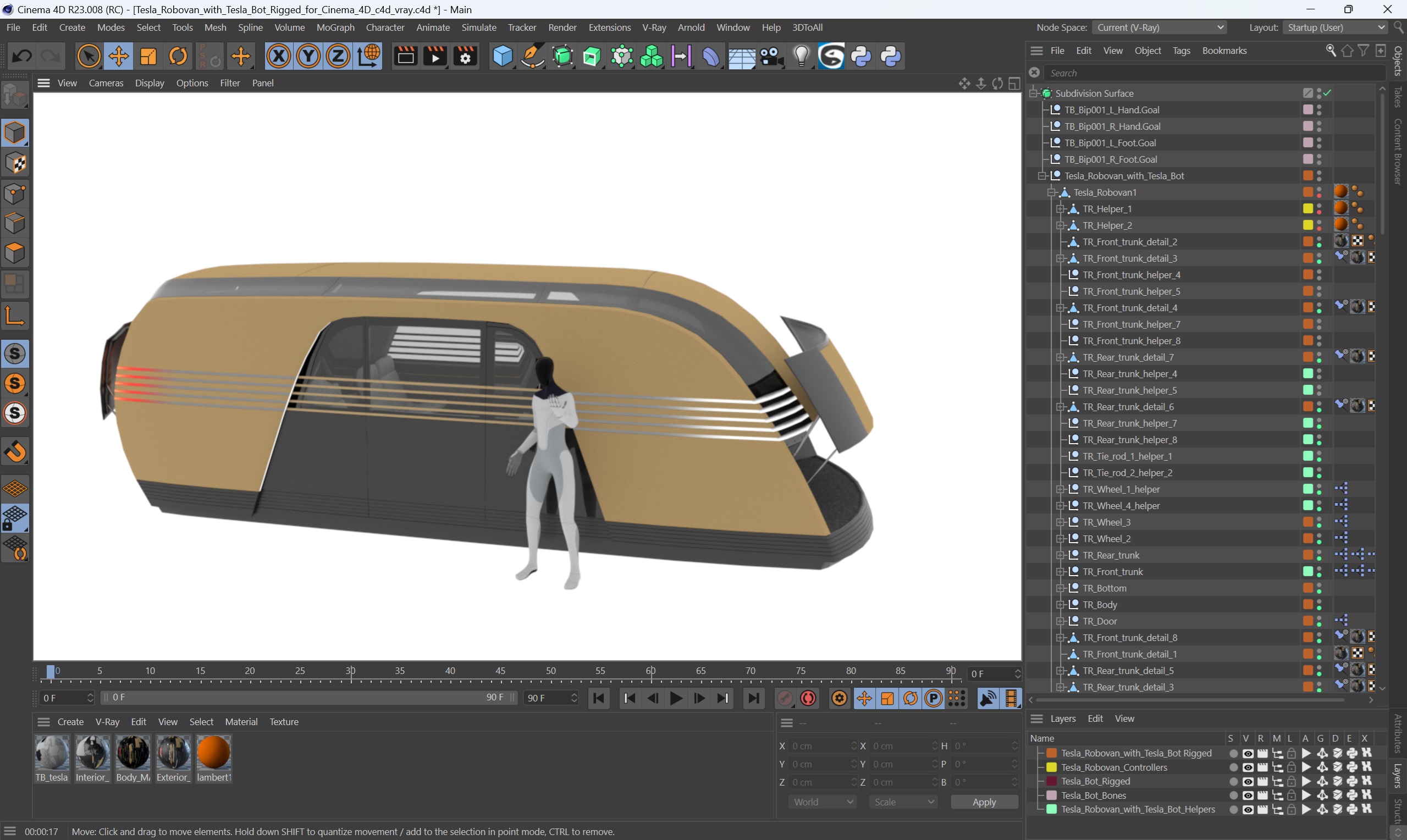 Tesla Robovan with Tesla Bot Rigged for Cinema 4D 3D model