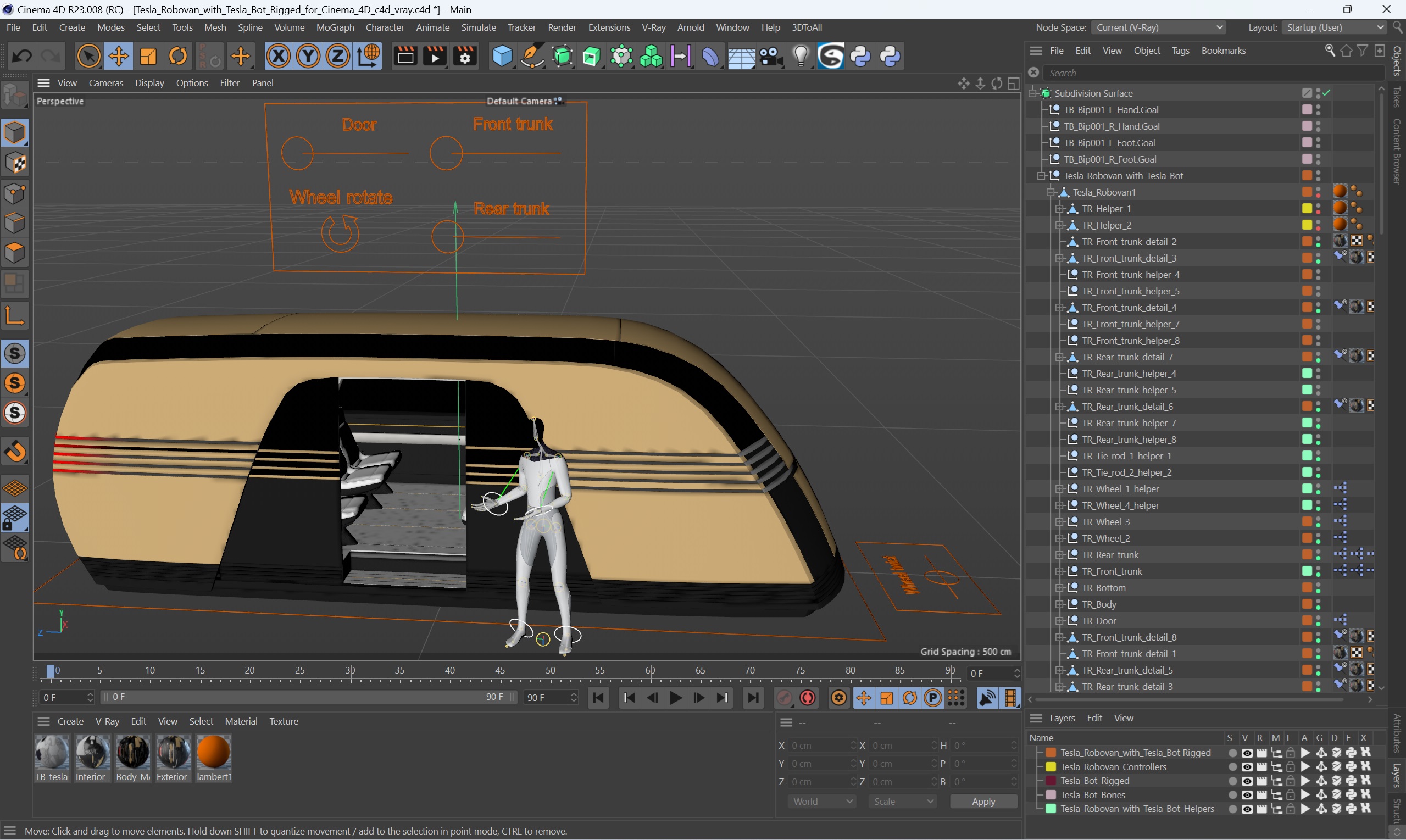 Tesla Robovan with Tesla Bot Rigged for Cinema 4D 3D model