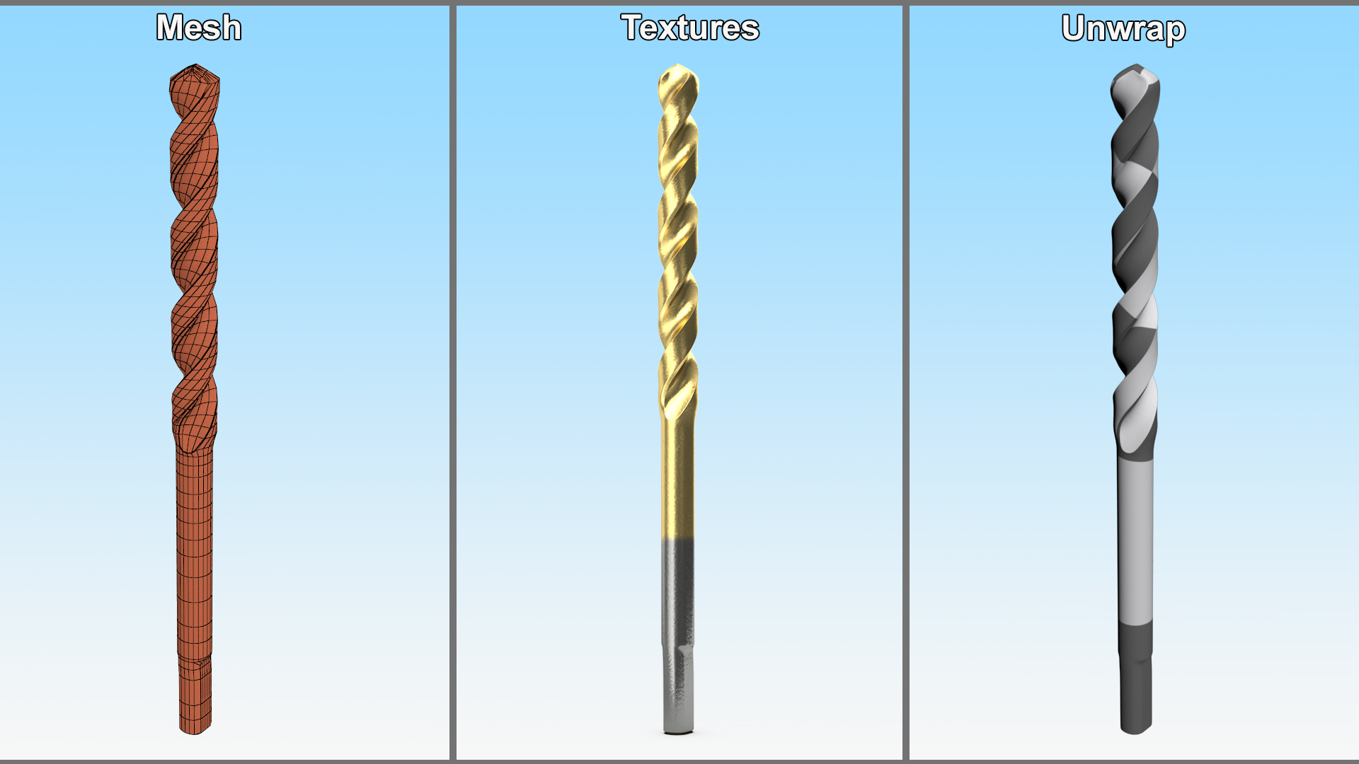 3D Titanium Nitride Coated Drill Bit model