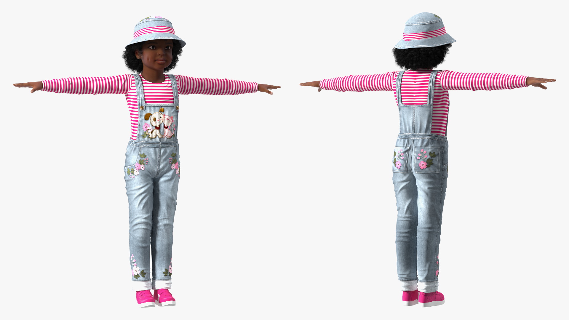 Dressed Street Style Black Girl Child T-Pose 3D model