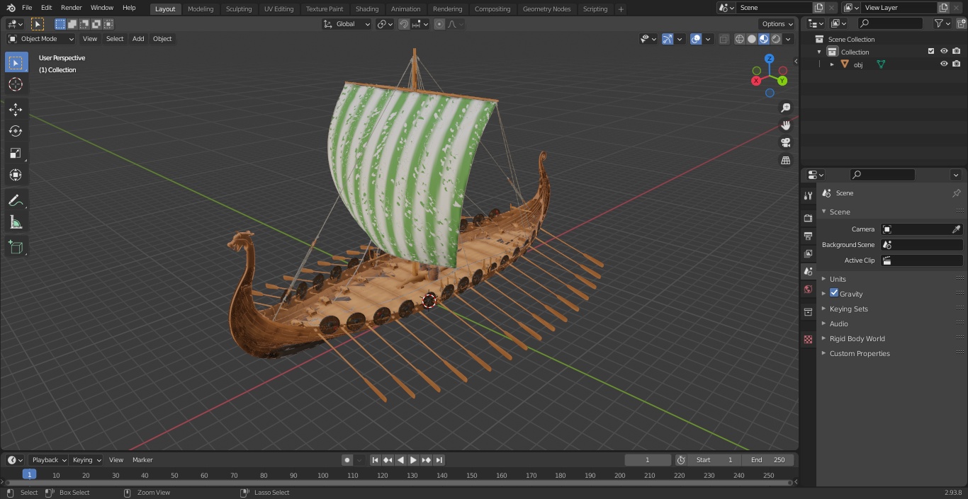 3D model Viking Drakkar Sail Green