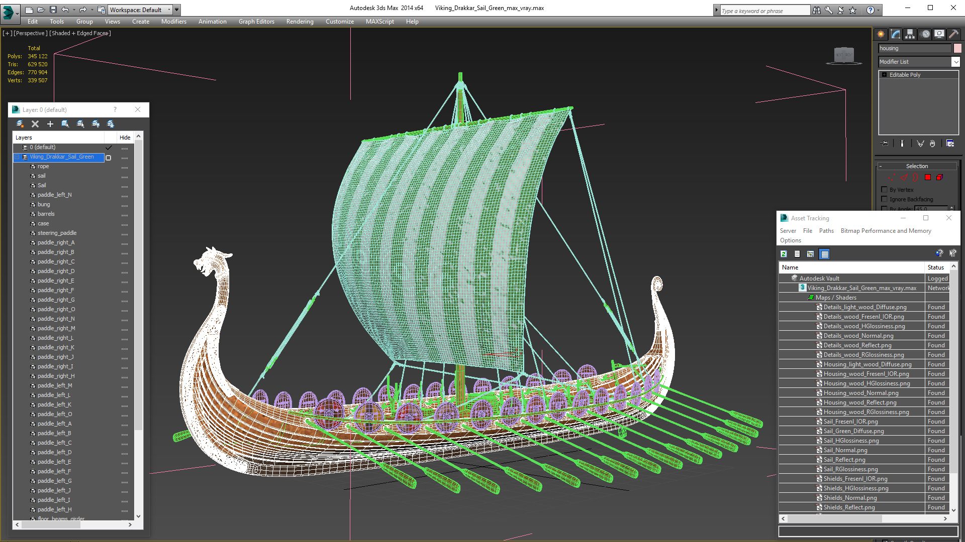 3D model Viking Drakkar Sail Green