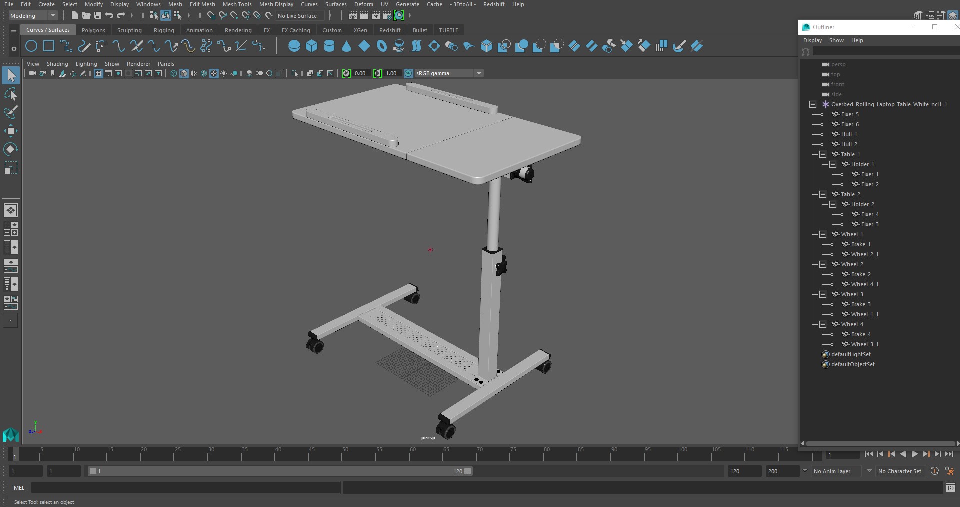 Overbed Rolling Laptop Table White 3D model