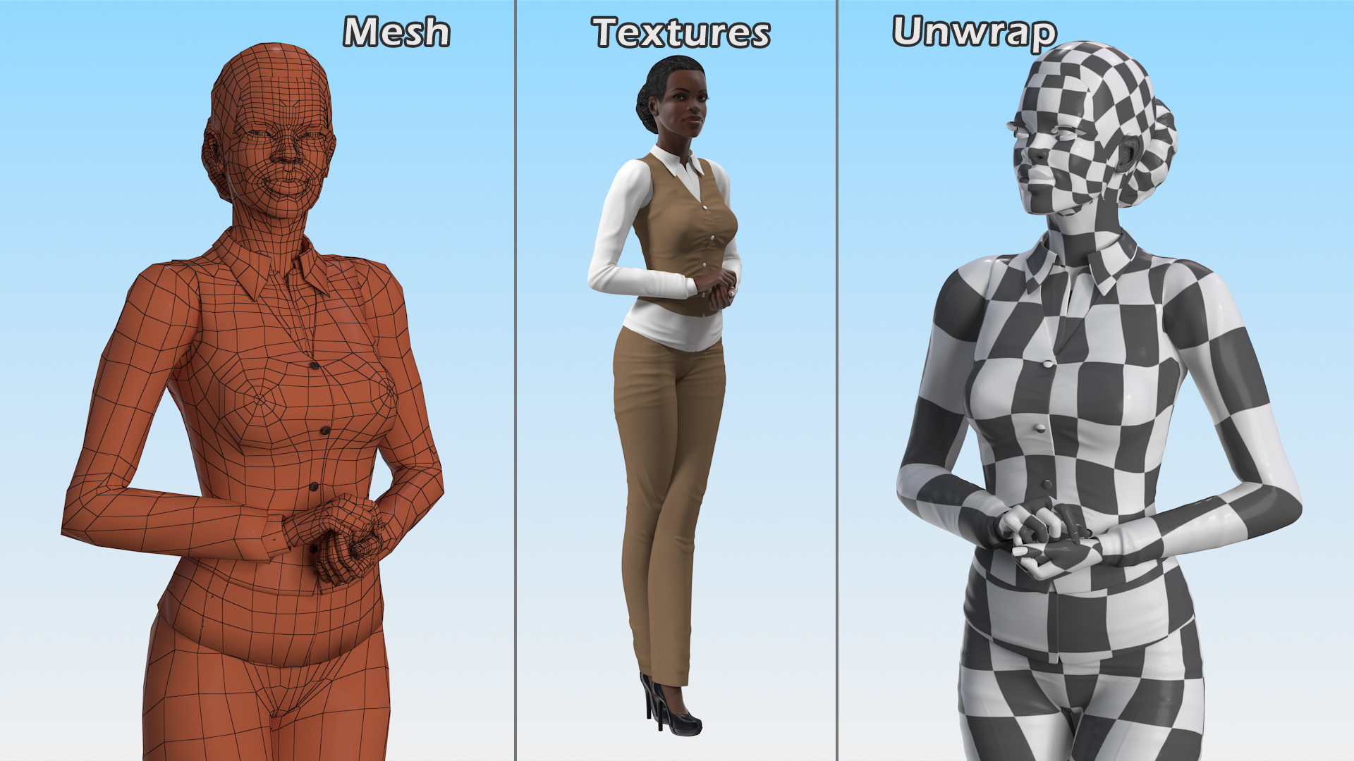 Dark Skin Business Style Woman Standing Pose 3D model