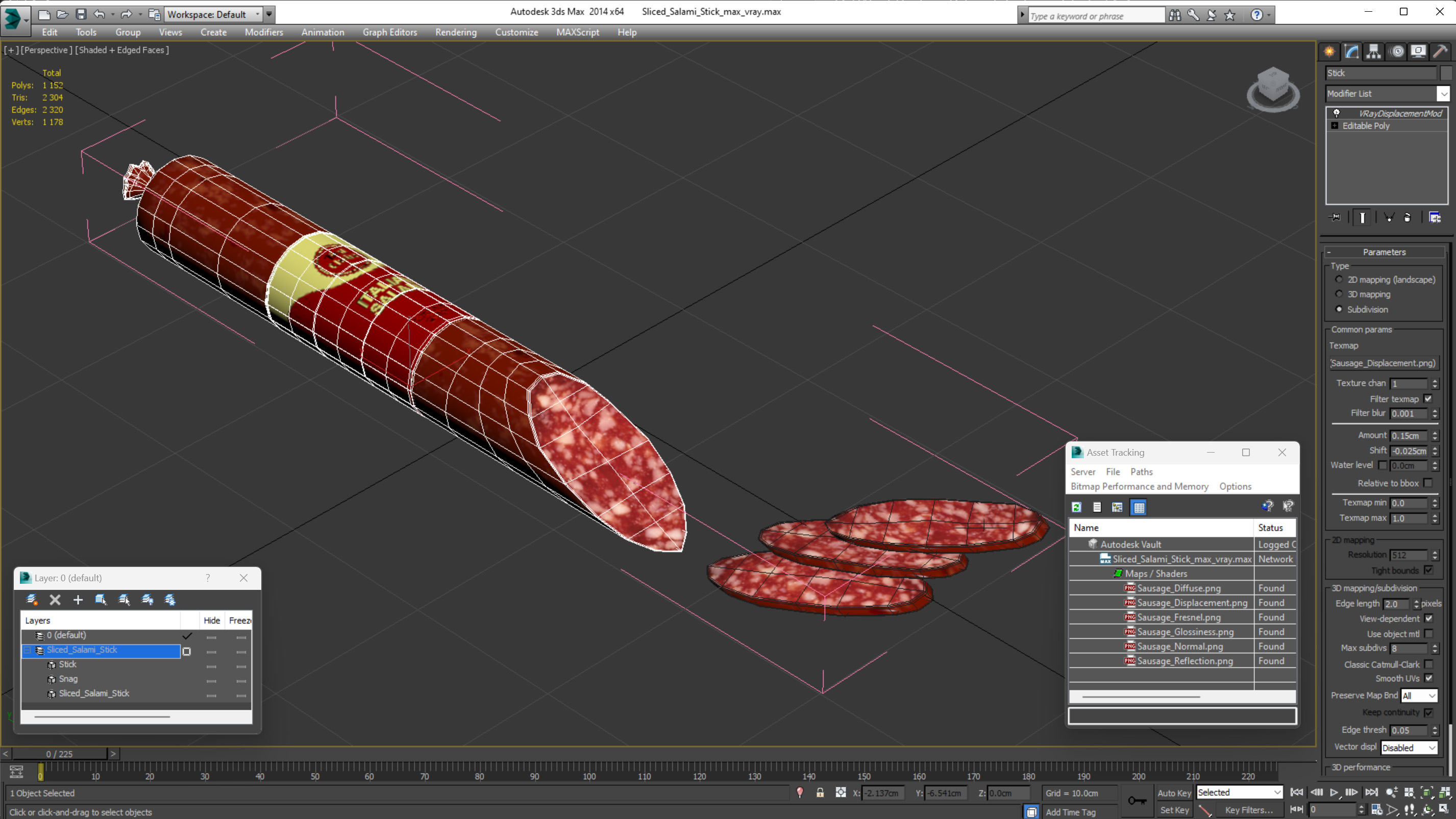 Sliced Salami Stick 3D model