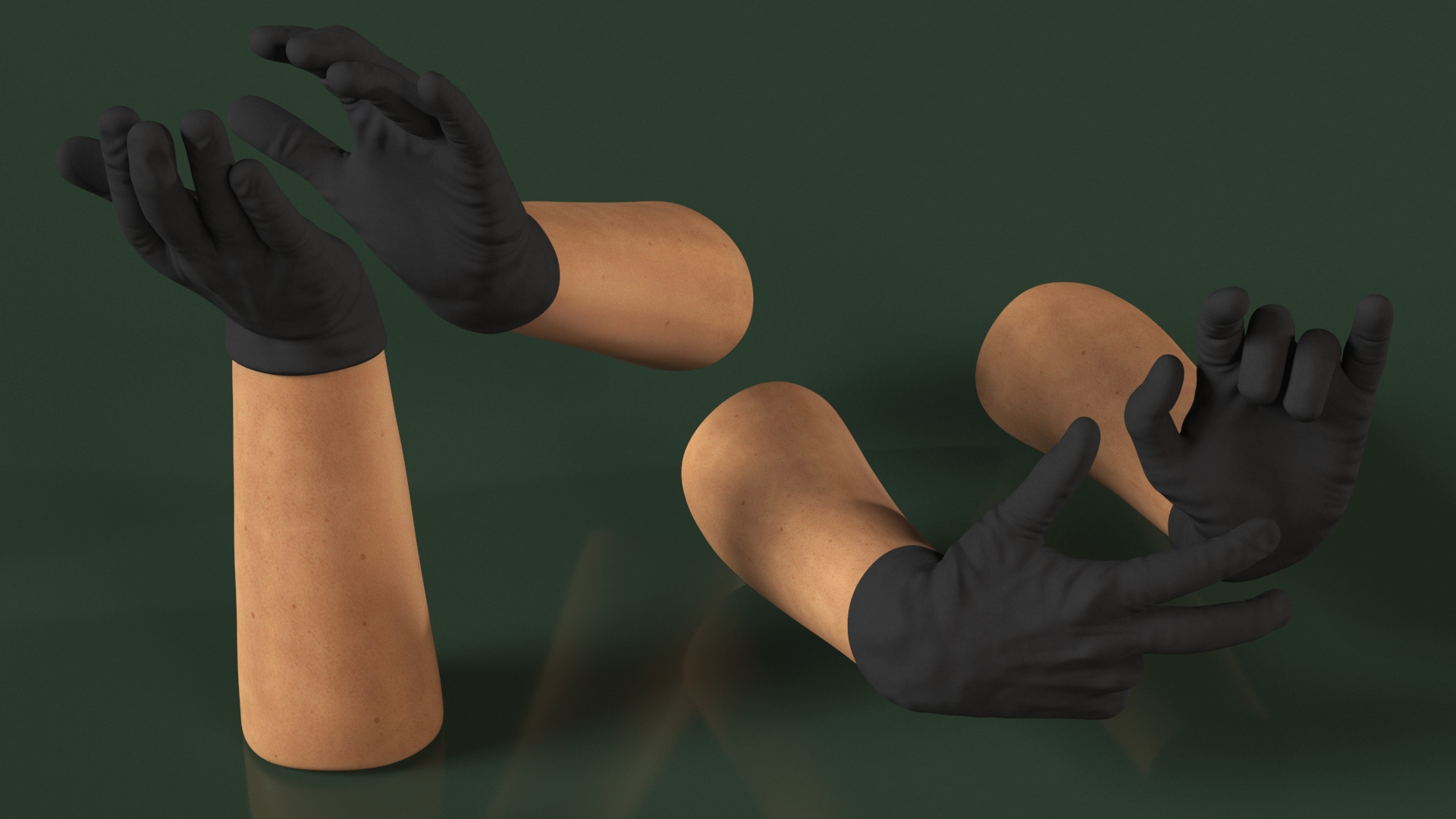 3D Gloved Hands Medical Black Rigged model