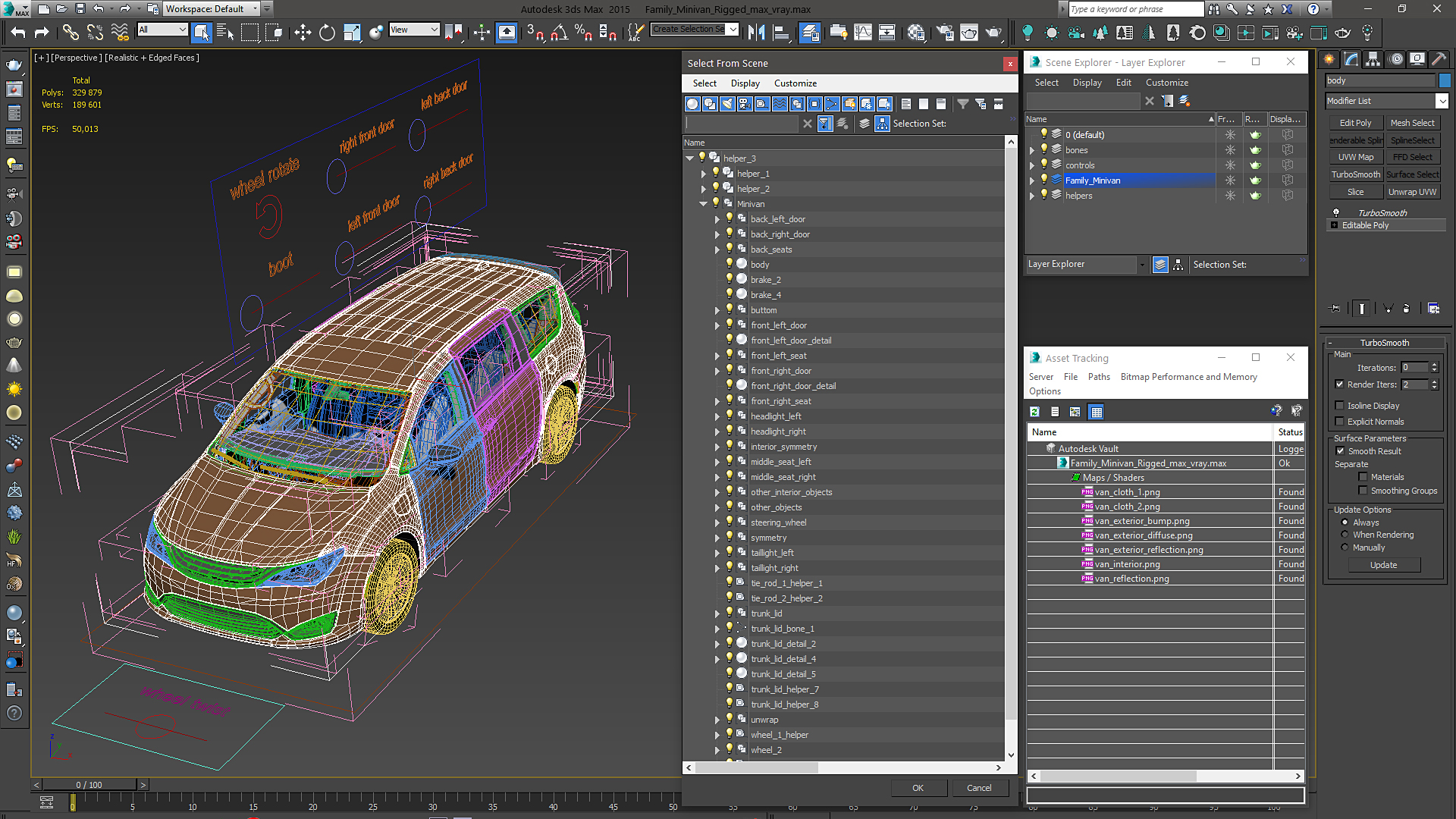 3D Family Minivan Rigged