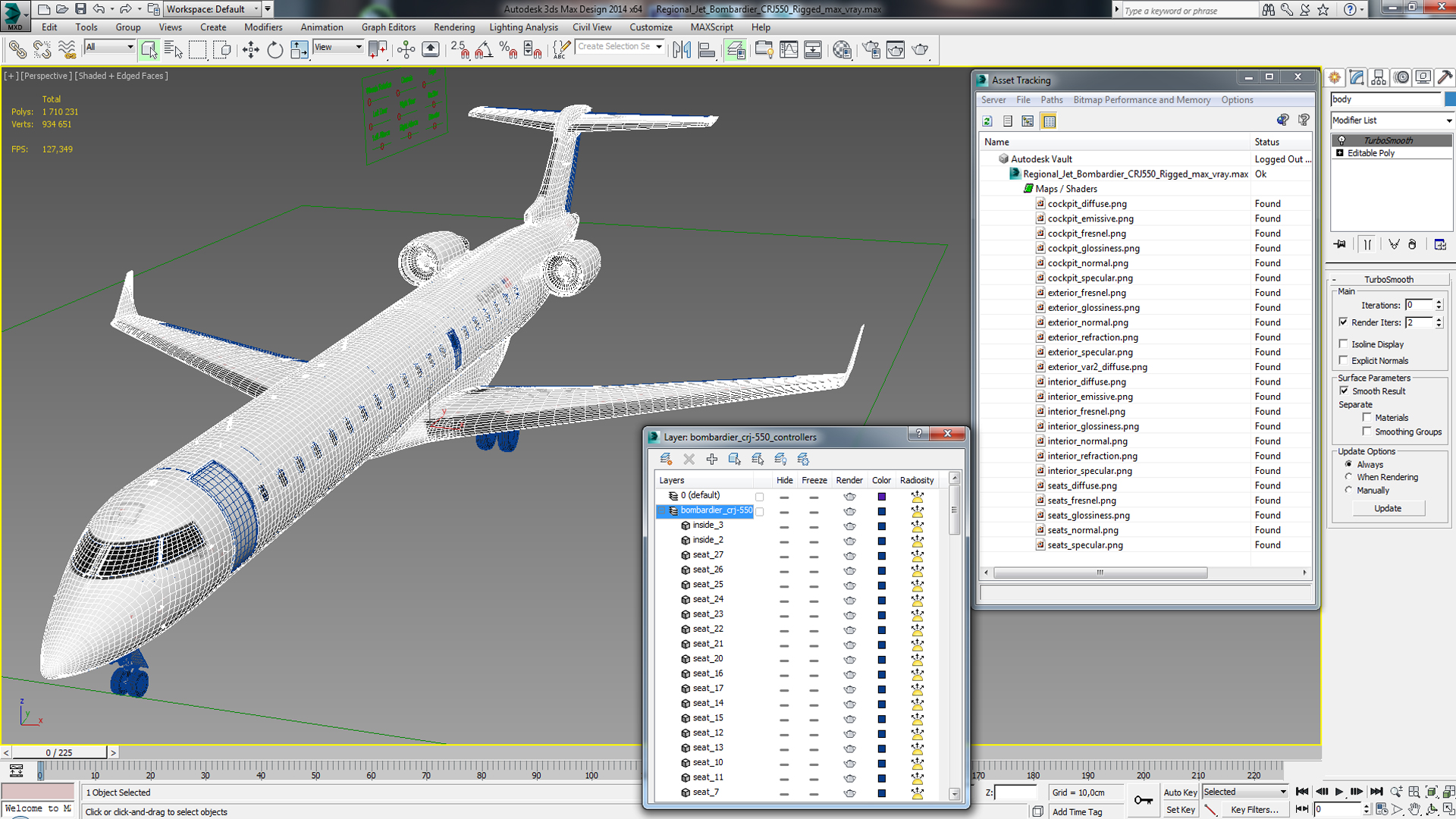 Regional Jet Bombardier CRJ550 Rigged 3D