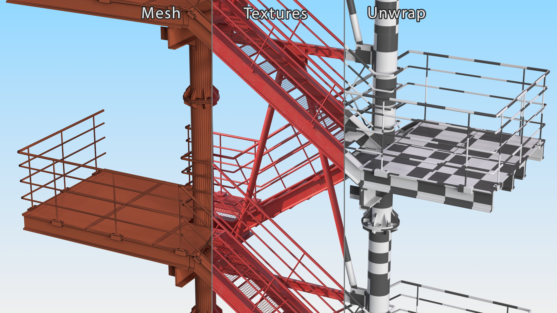 3D Modular Fire Escape Red model