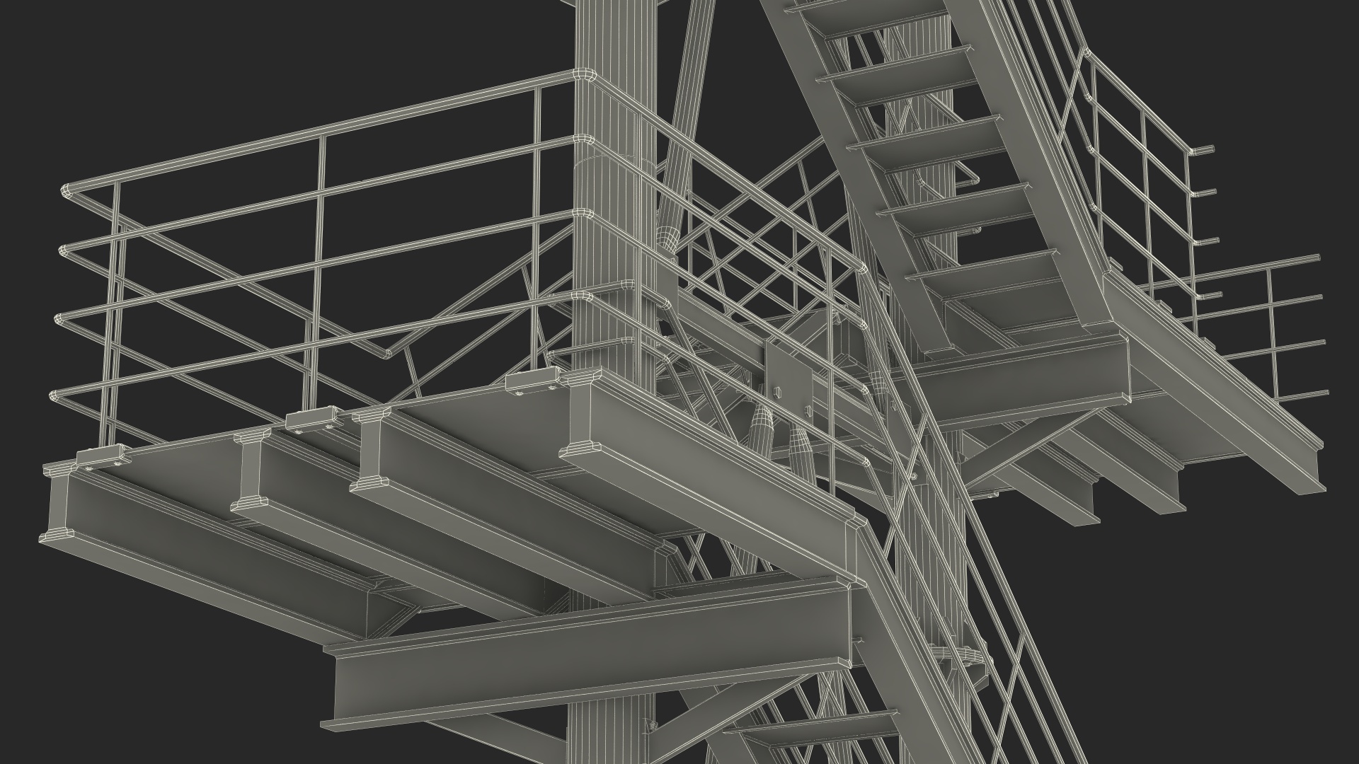 3D Modular Fire Escape Red model