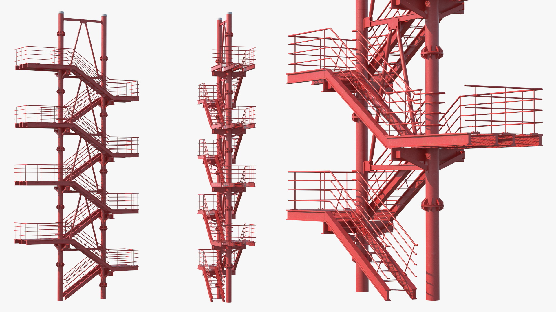 3D Modular Fire Escape Red model